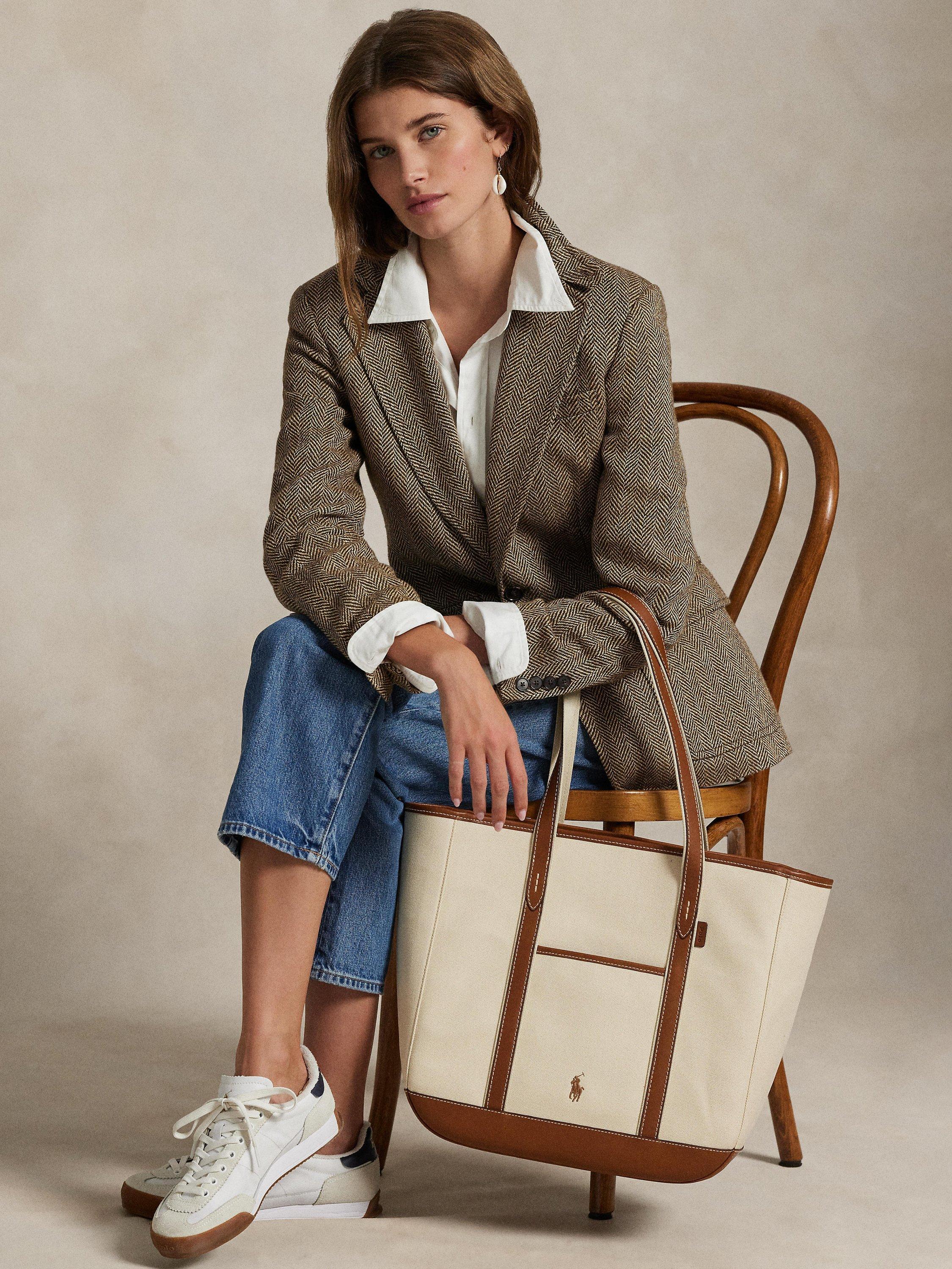 Polo Ralph Lauren Leather and Canvas Medium Shopper Tote Bag, Ecru/Cuoio