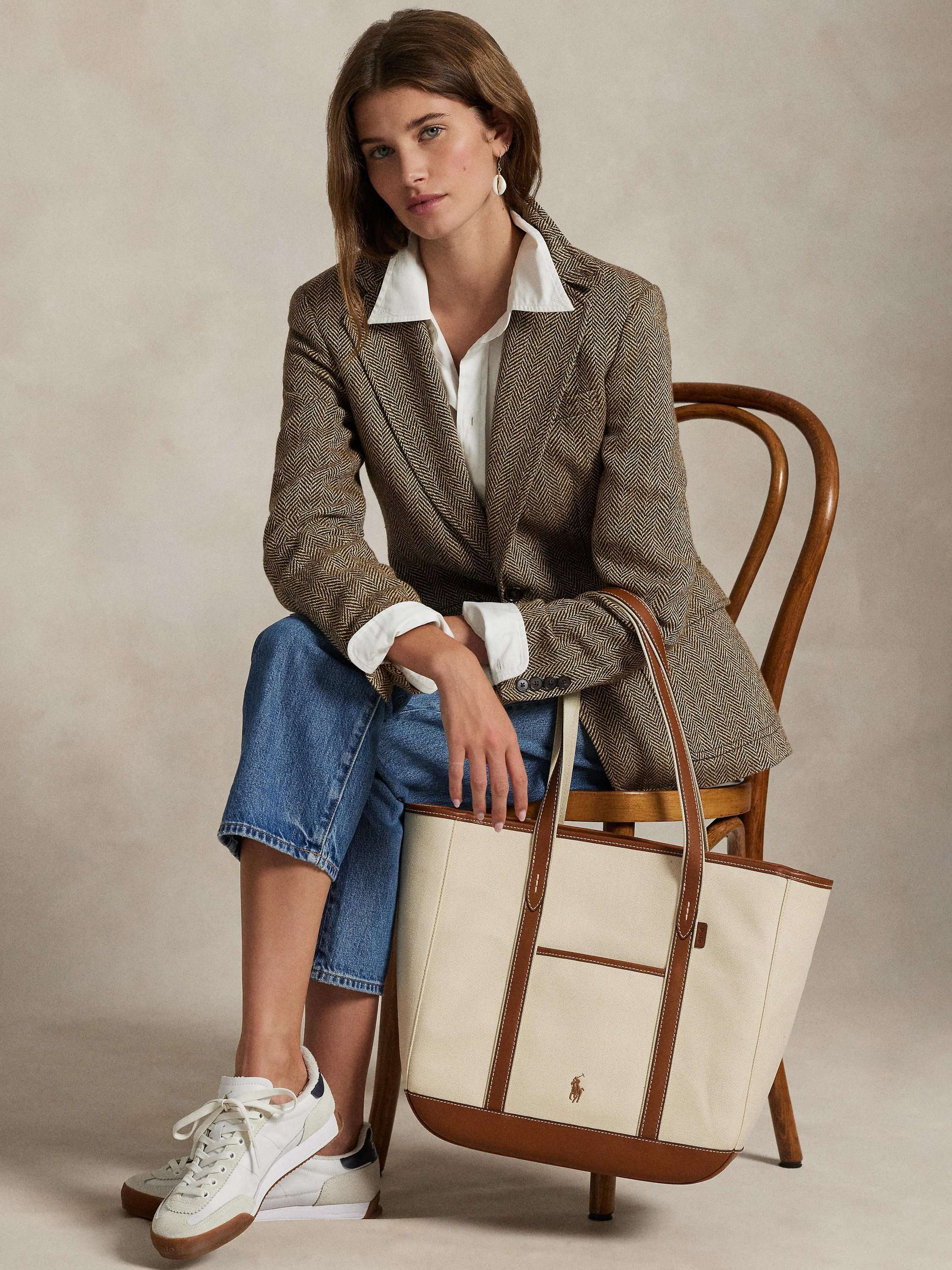 Polo Ralph Lauren Leather and Canvas Medium Shopper Tote Bag, Ecru/Cuoio