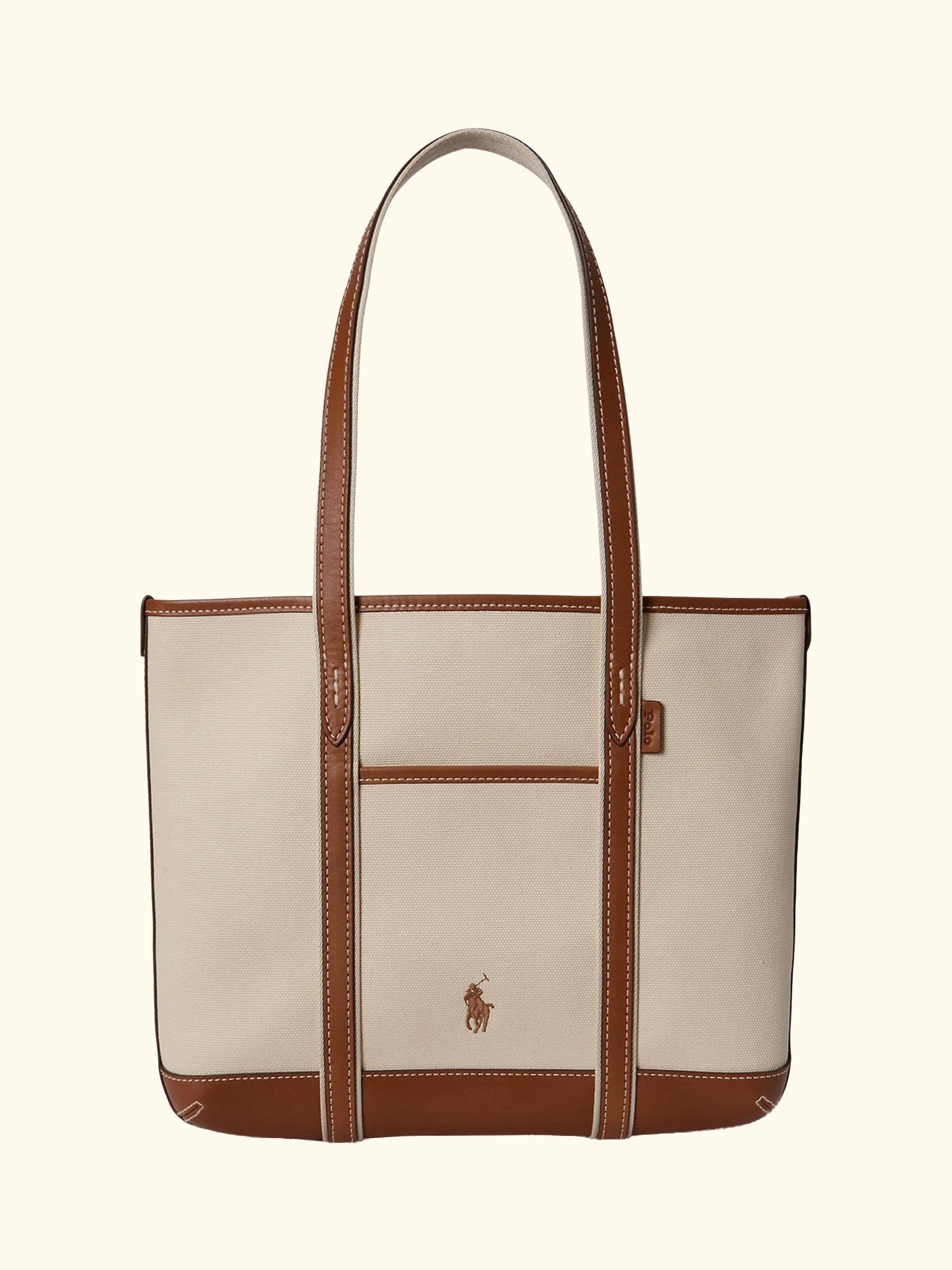 Polo Ralph Lauren Cotton Canvas Small Shopper Tote Bag, Ecru/Cuoio