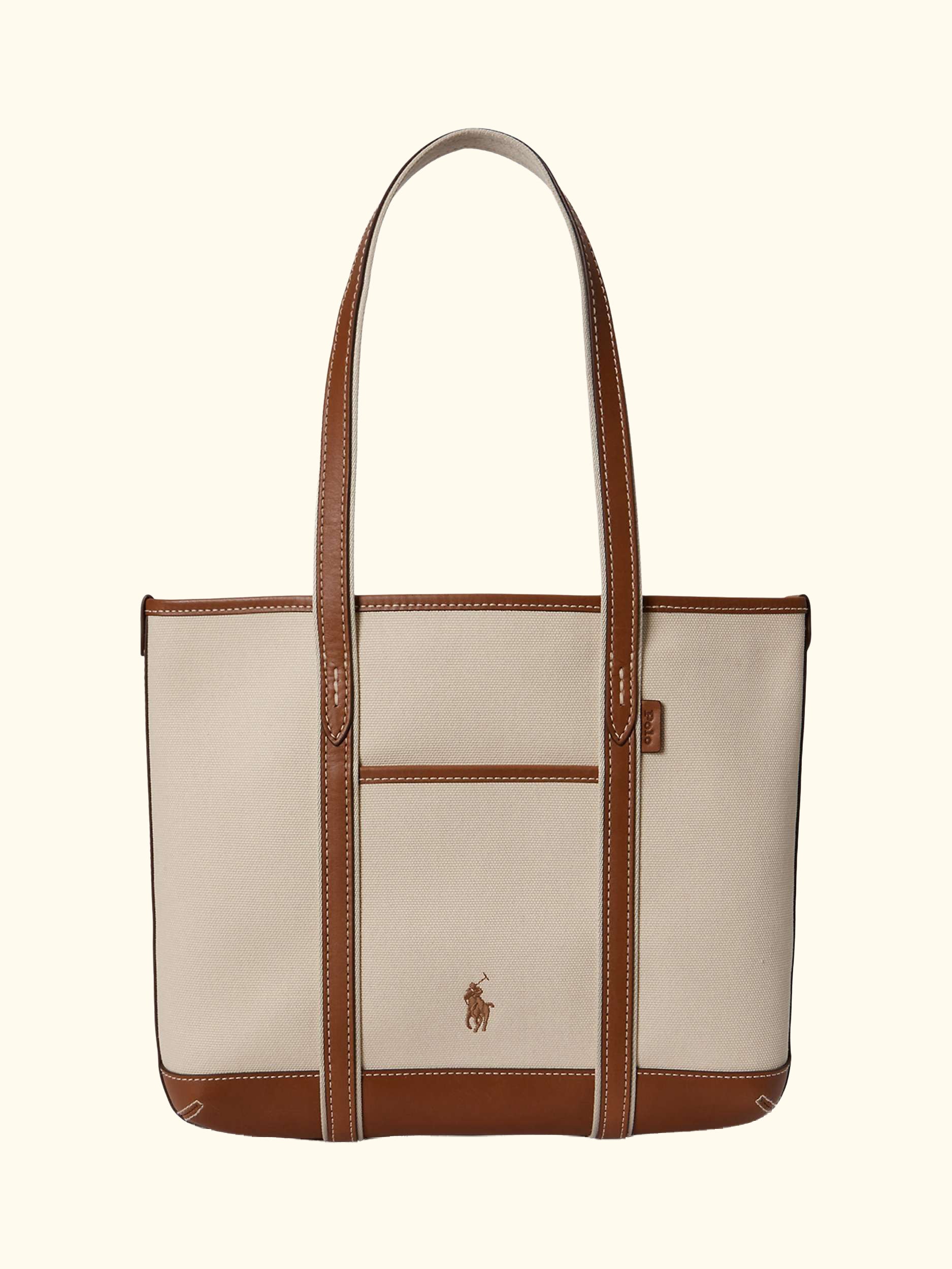 Polo Ralph Lauren Cotton Canvas Small Shopper Tote Bag, Ecru/Cuoio