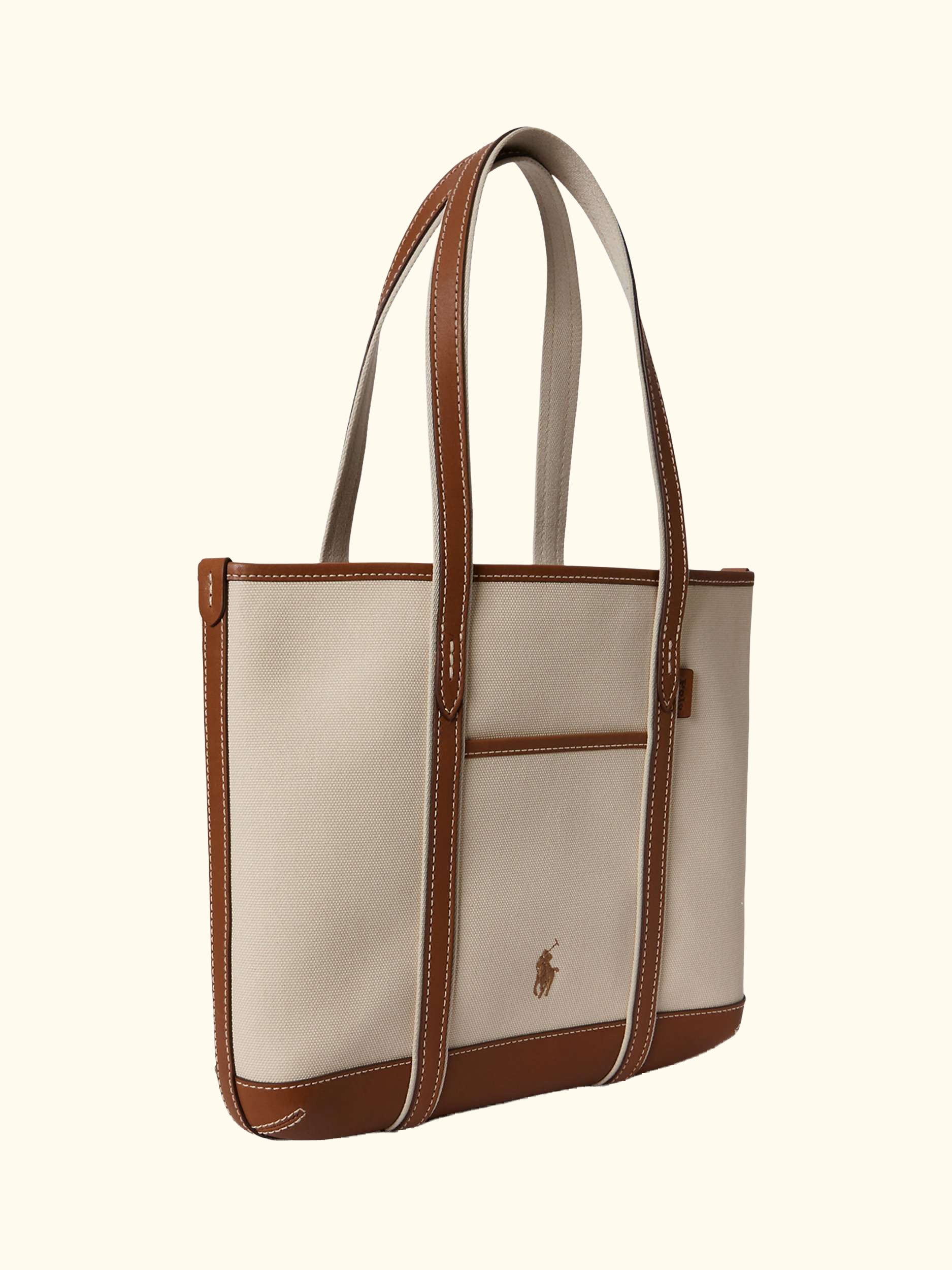Polo Ralph Lauren Cotton Canvas Small Shopper Tote Bag, Ecru/Cuoio