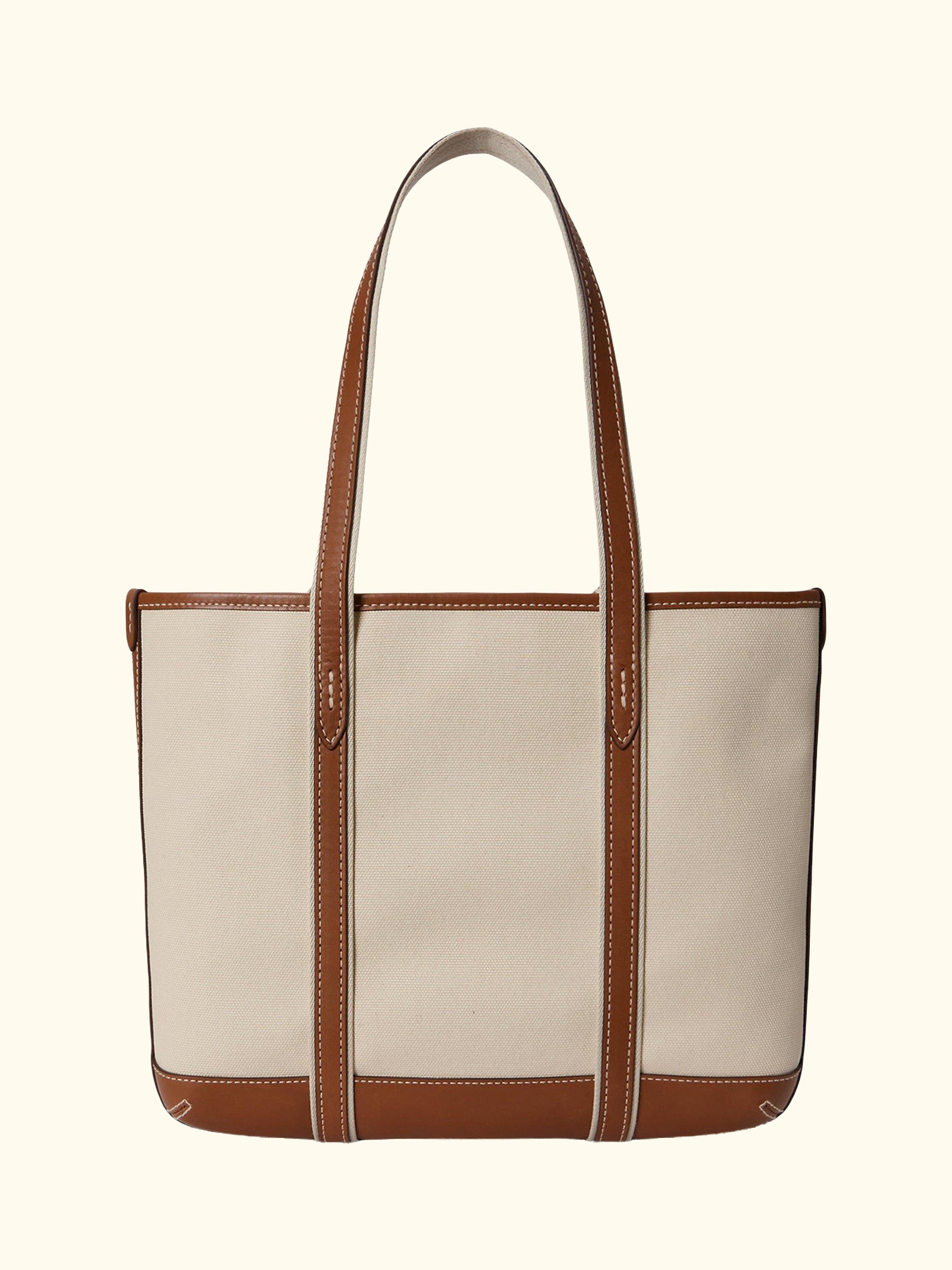 Polo Ralph Lauren Cotton Canvas Small Shopper Tote Bag, Ecru/Cuoio