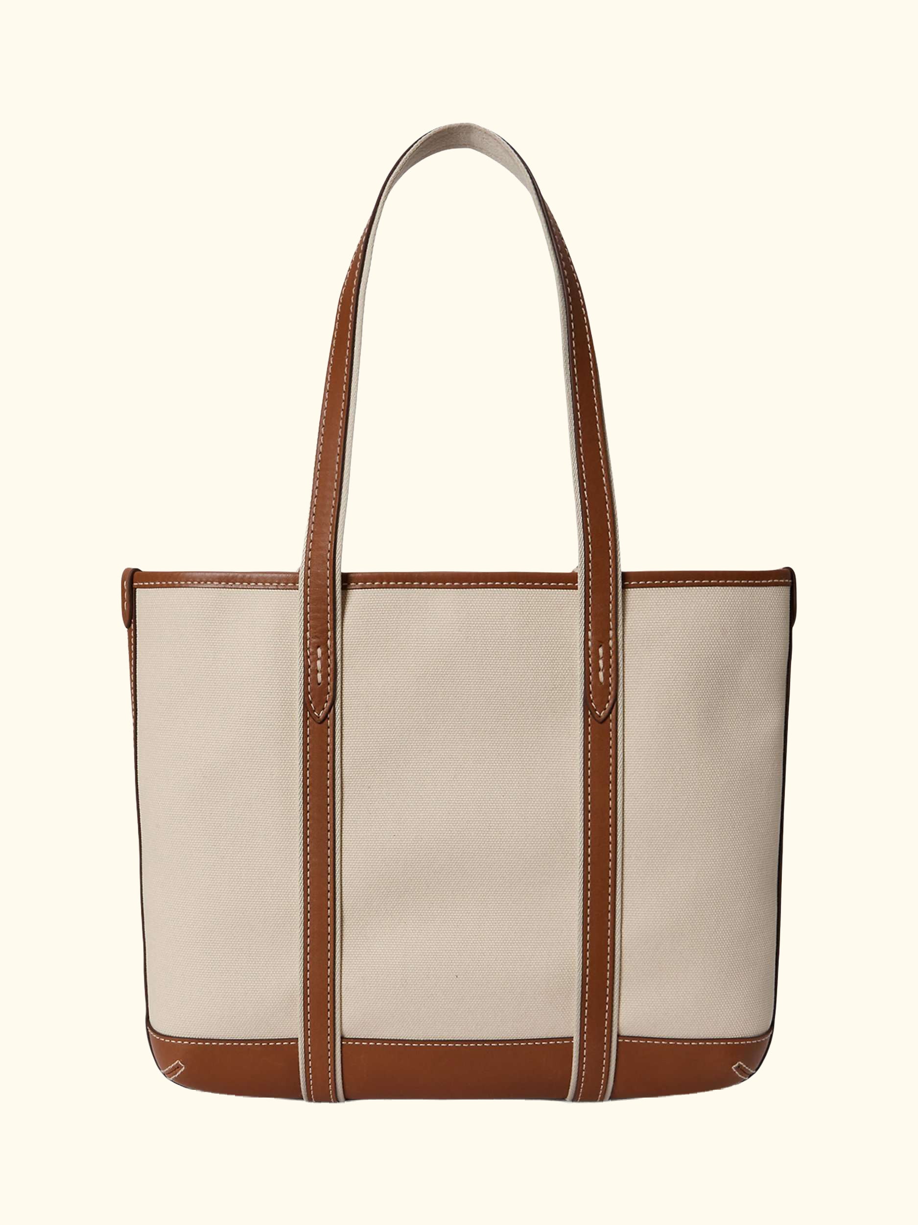 Polo Ralph Lauren Cotton Canvas Small Shopper Tote Bag, Ecru/Cuoio