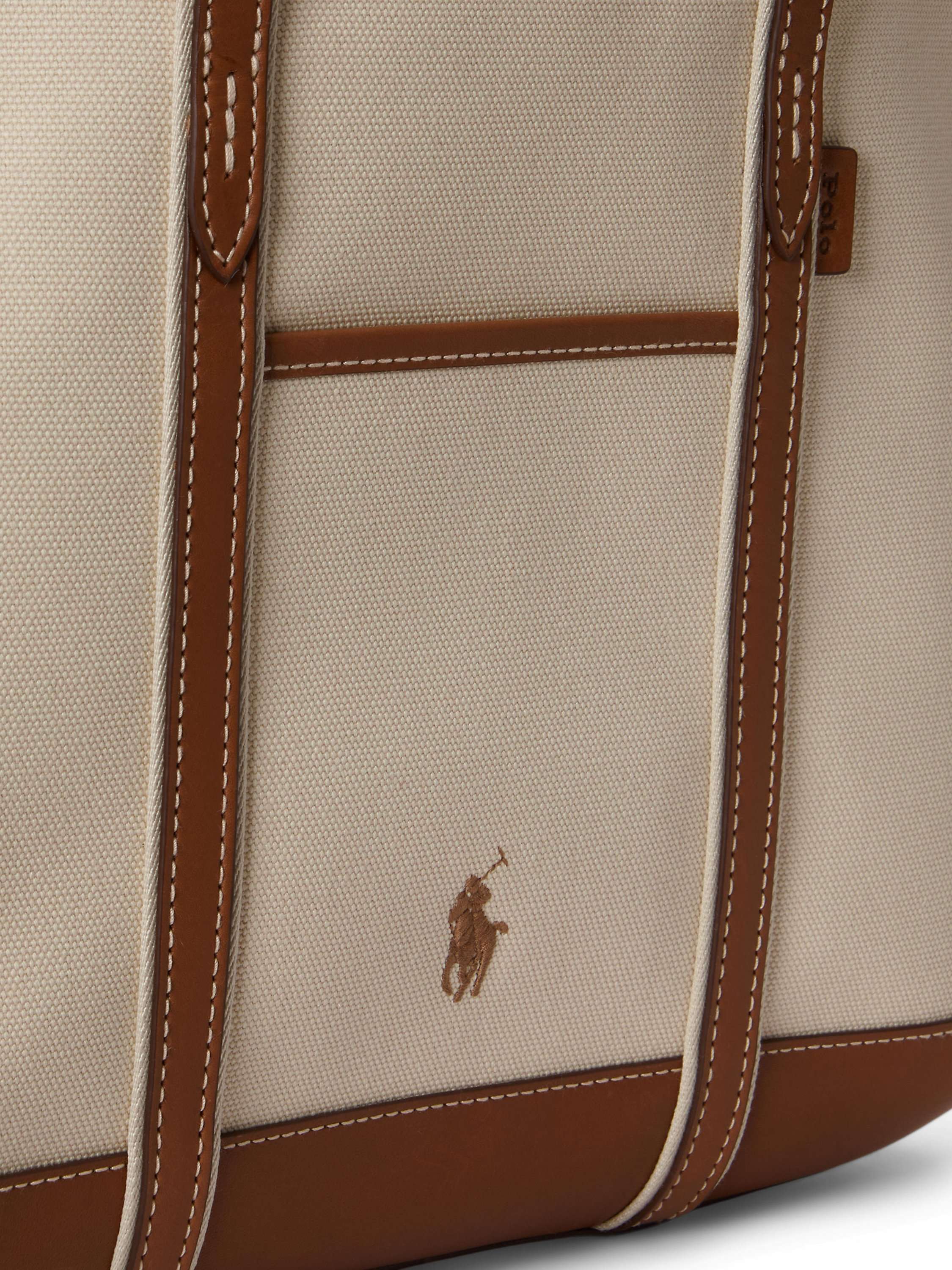 Polo Ralph Lauren Cotton Canvas Small Shopper Tote Bag, Ecru/Cuoio