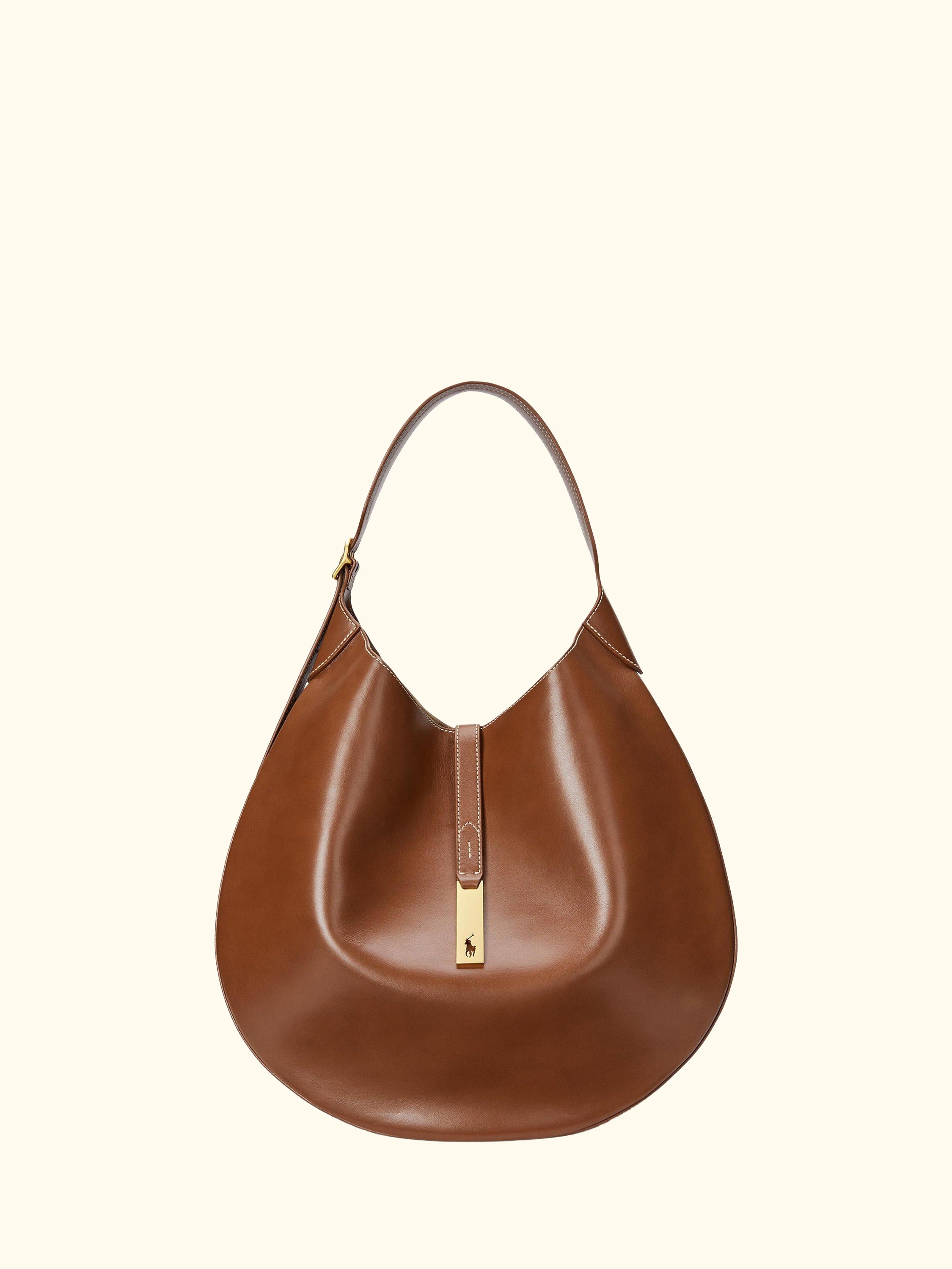 Polo Ralph Lauren ID Medium Leather Shoulder Bag, Cuoio