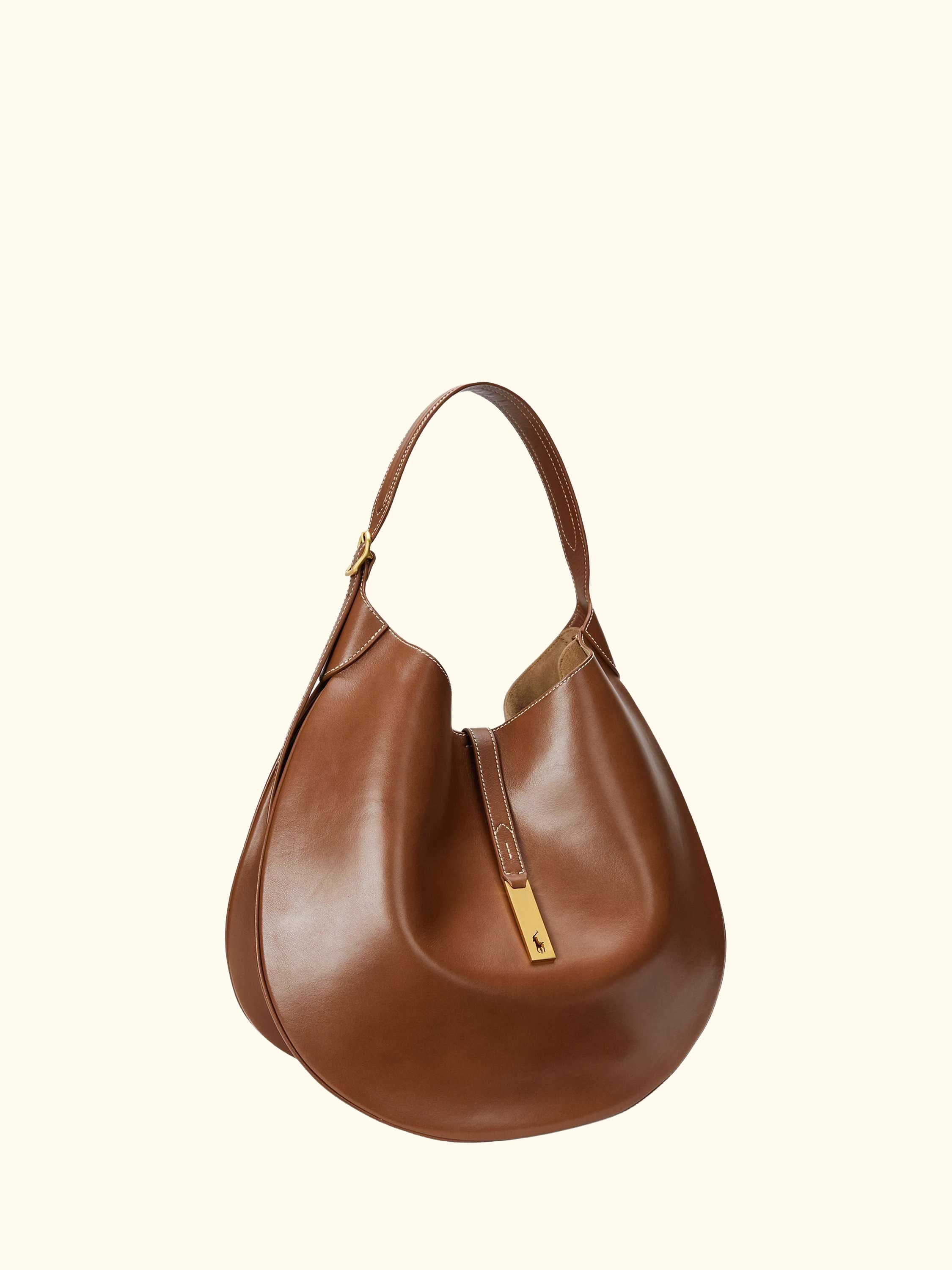 Polo Ralph Lauren ID Medium Leather Shoulder Bag, Cuoio