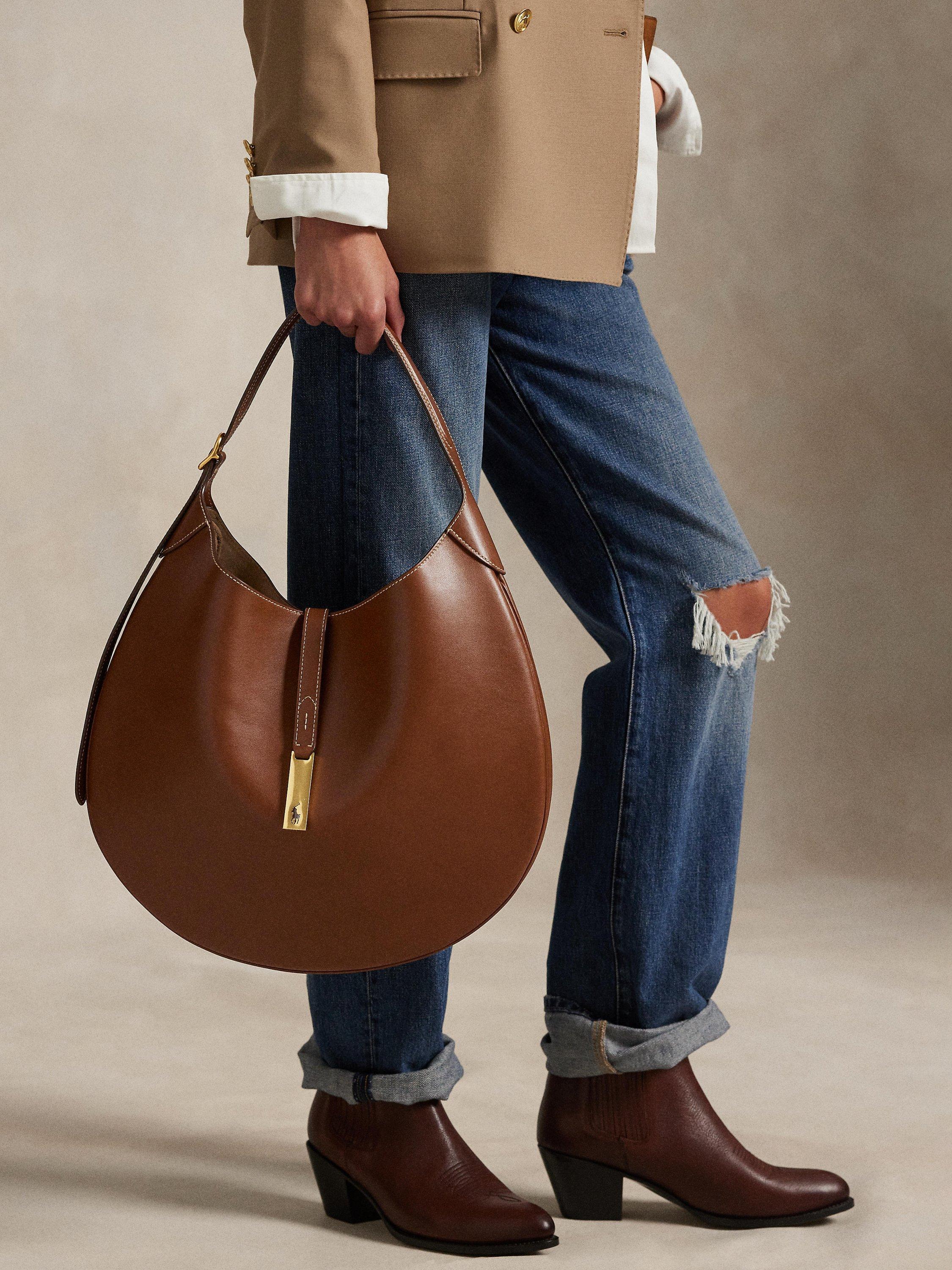 Polo Ralph Lauren ID Medium Leather Shoulder Bag, Cuoio