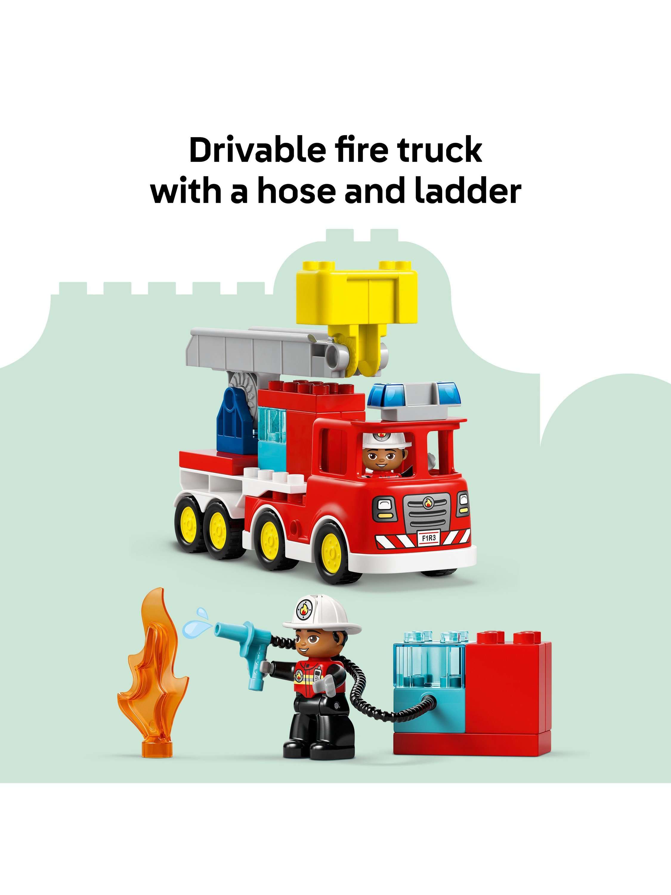 DUPLO 10473 Town Fire Engine with Hose & Firefighter Emergency Vehicle Toy