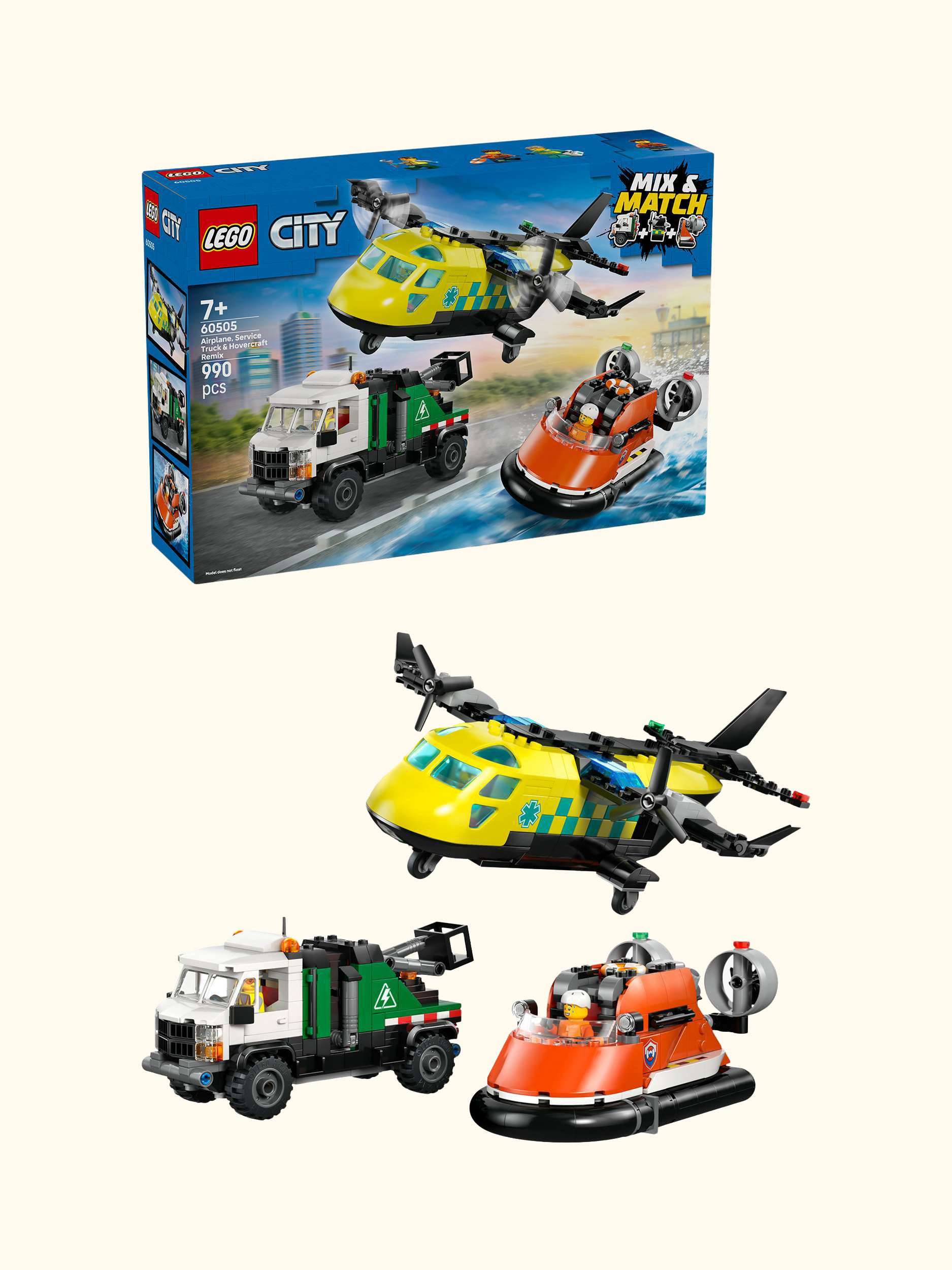 City 60505 Airplane, Service Truck & Hovercraft Remix Set