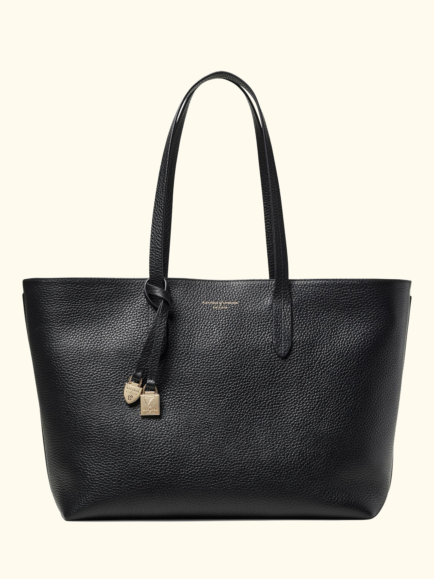 East West Leather Tote Bag, Black