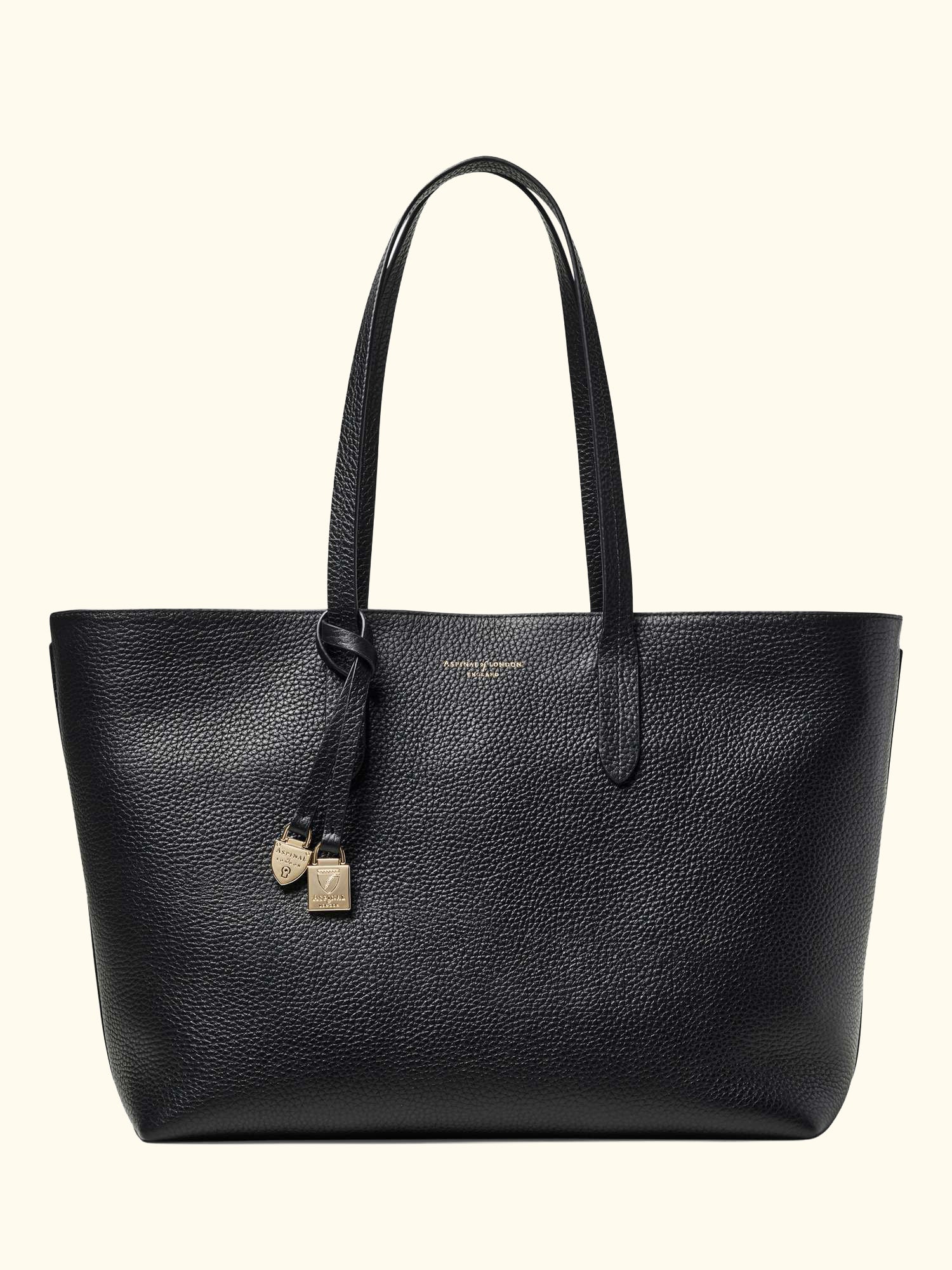 East West Leather Tote Bag, Black