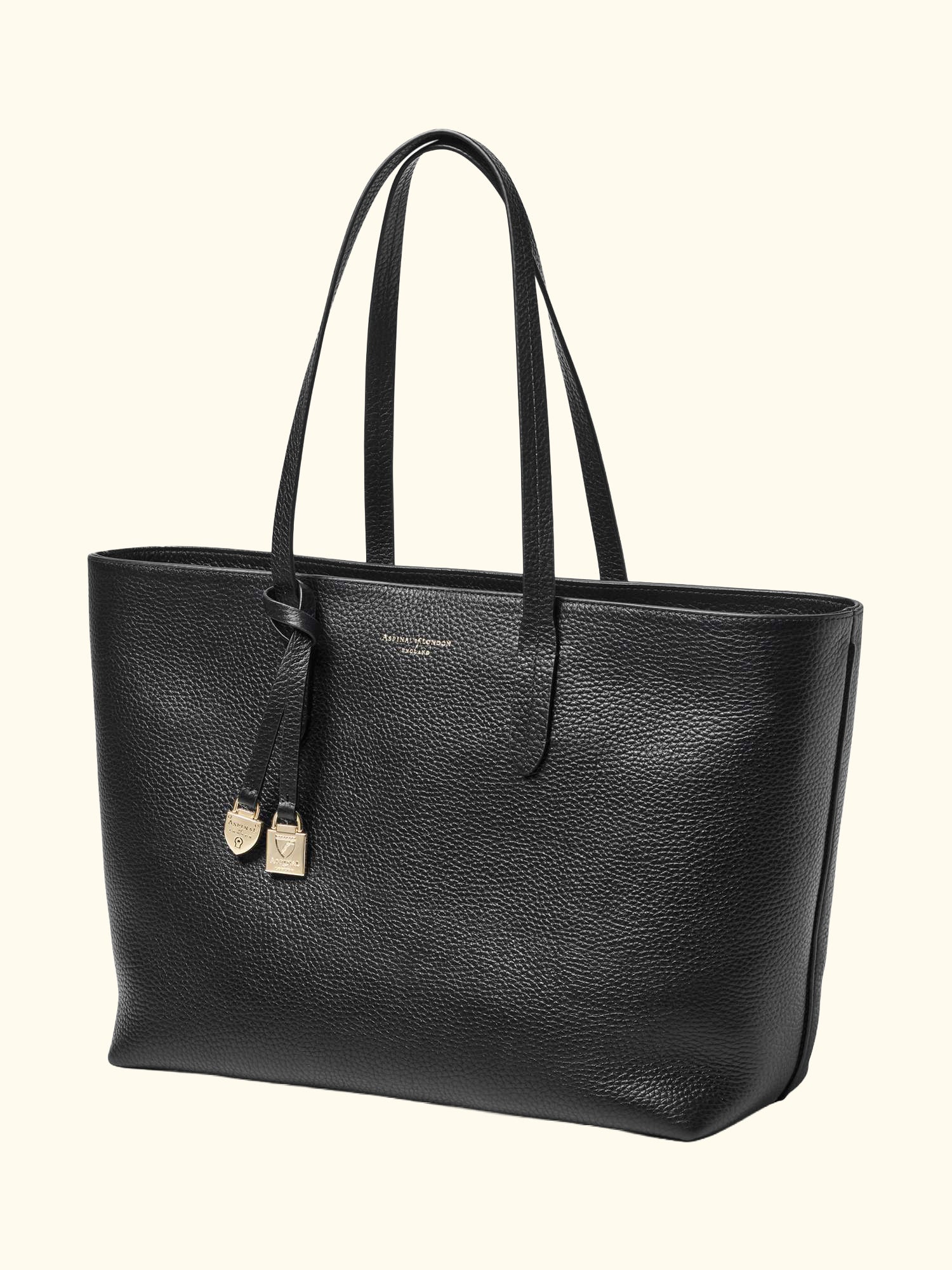 East West Leather Tote Bag, Black