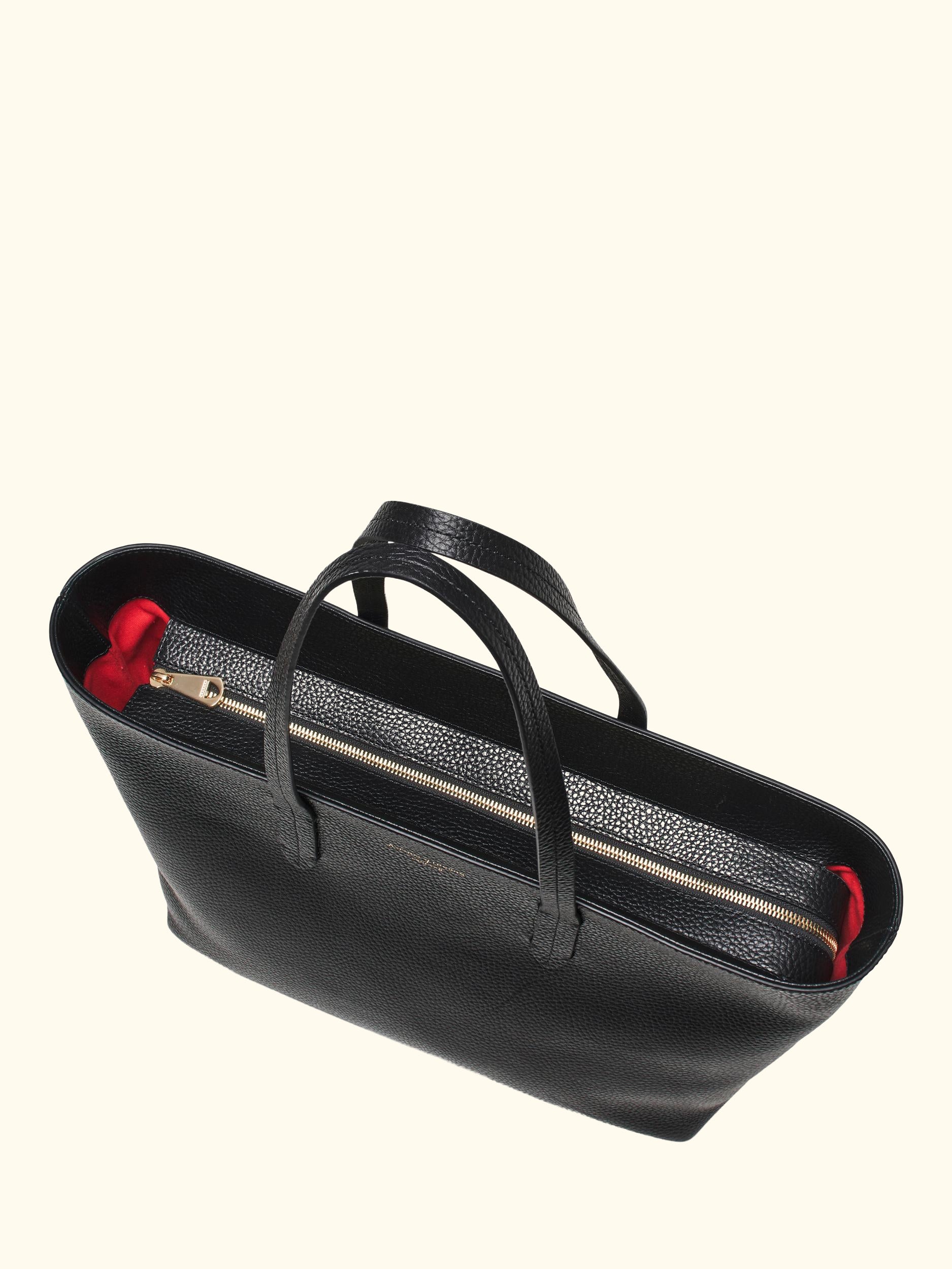 East West Leather Tote Bag, Black