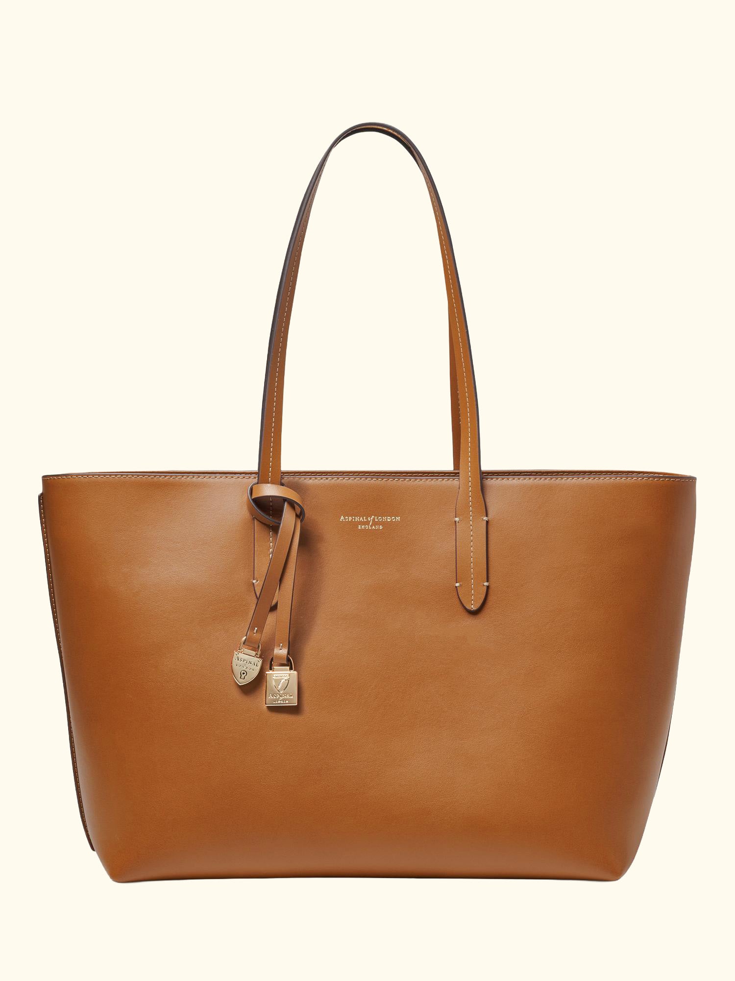 East West Leather Tote Bag, Tan