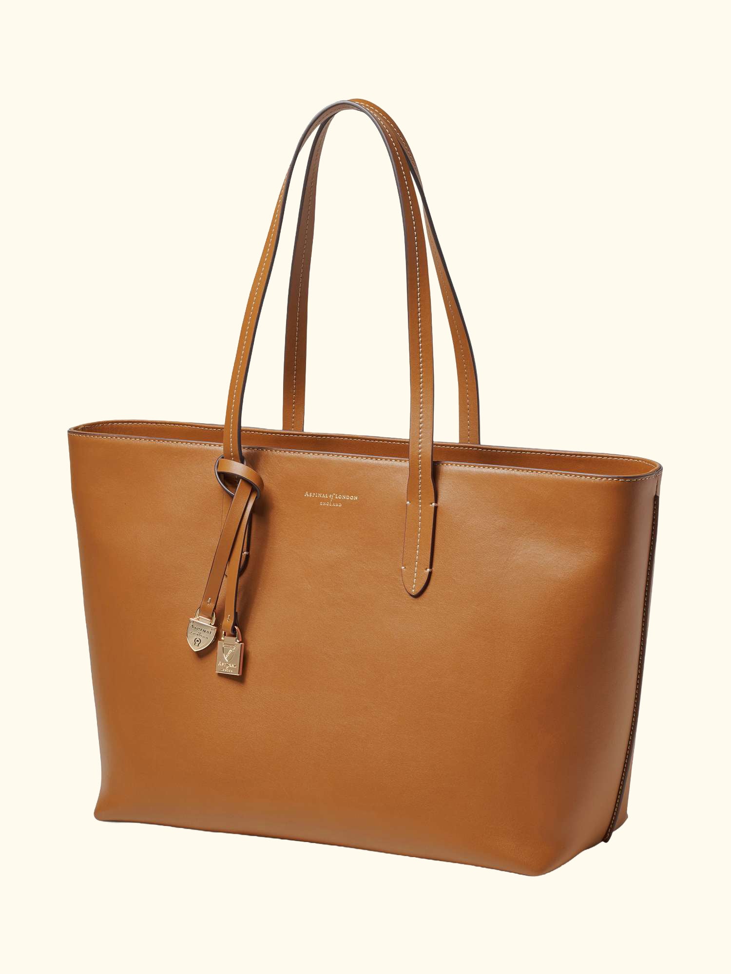 East West Leather Tote Bag, Tan