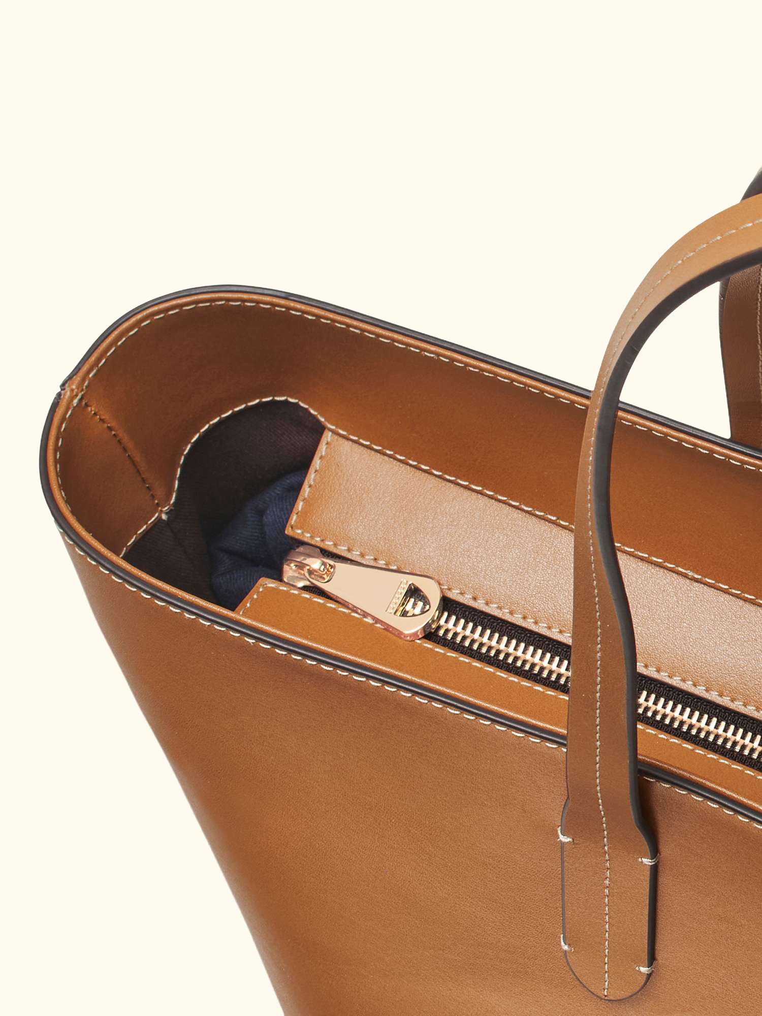 East West Leather Tote Bag, Tan