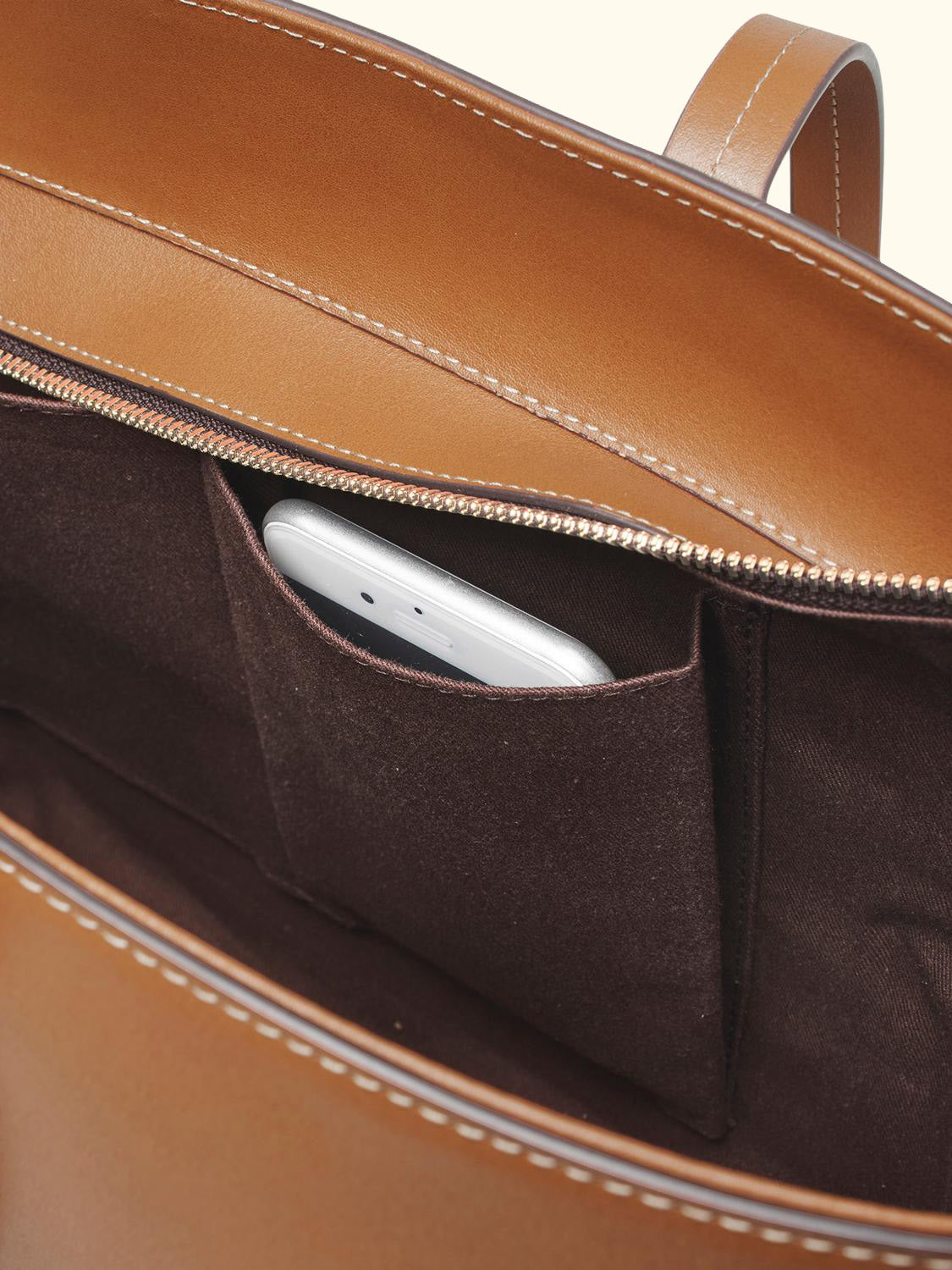 East West Leather Tote Bag, Tan