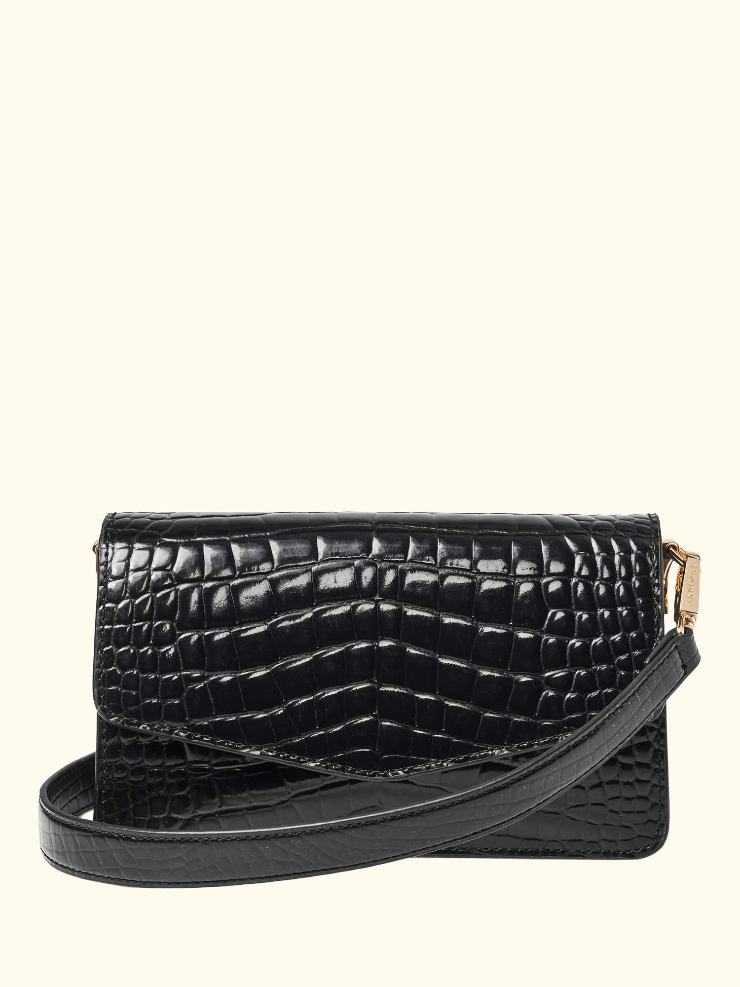Eliza Croc Leather Clutch Bag, Black