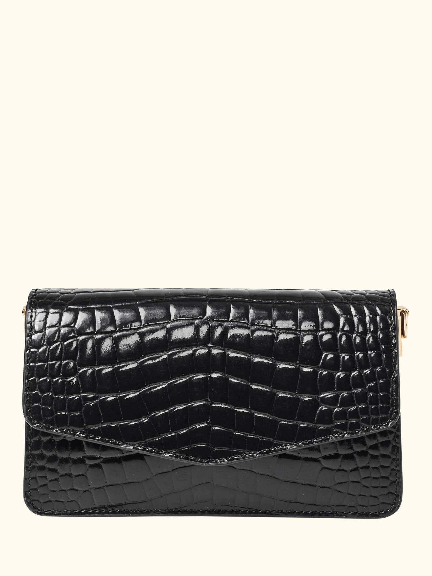 Eliza Croc Leather Clutch Bag, Black