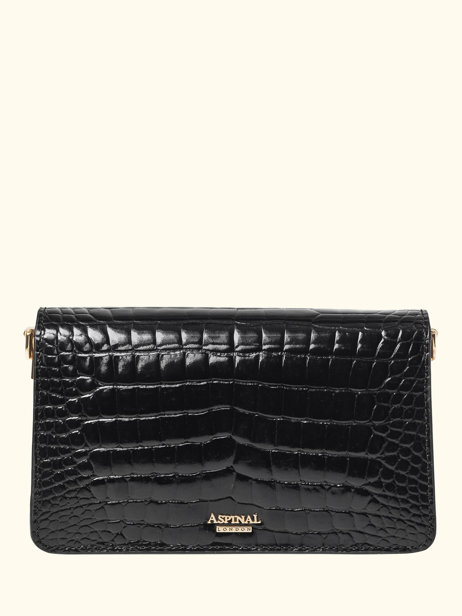 Eliza Croc Leather Clutch Bag, Black