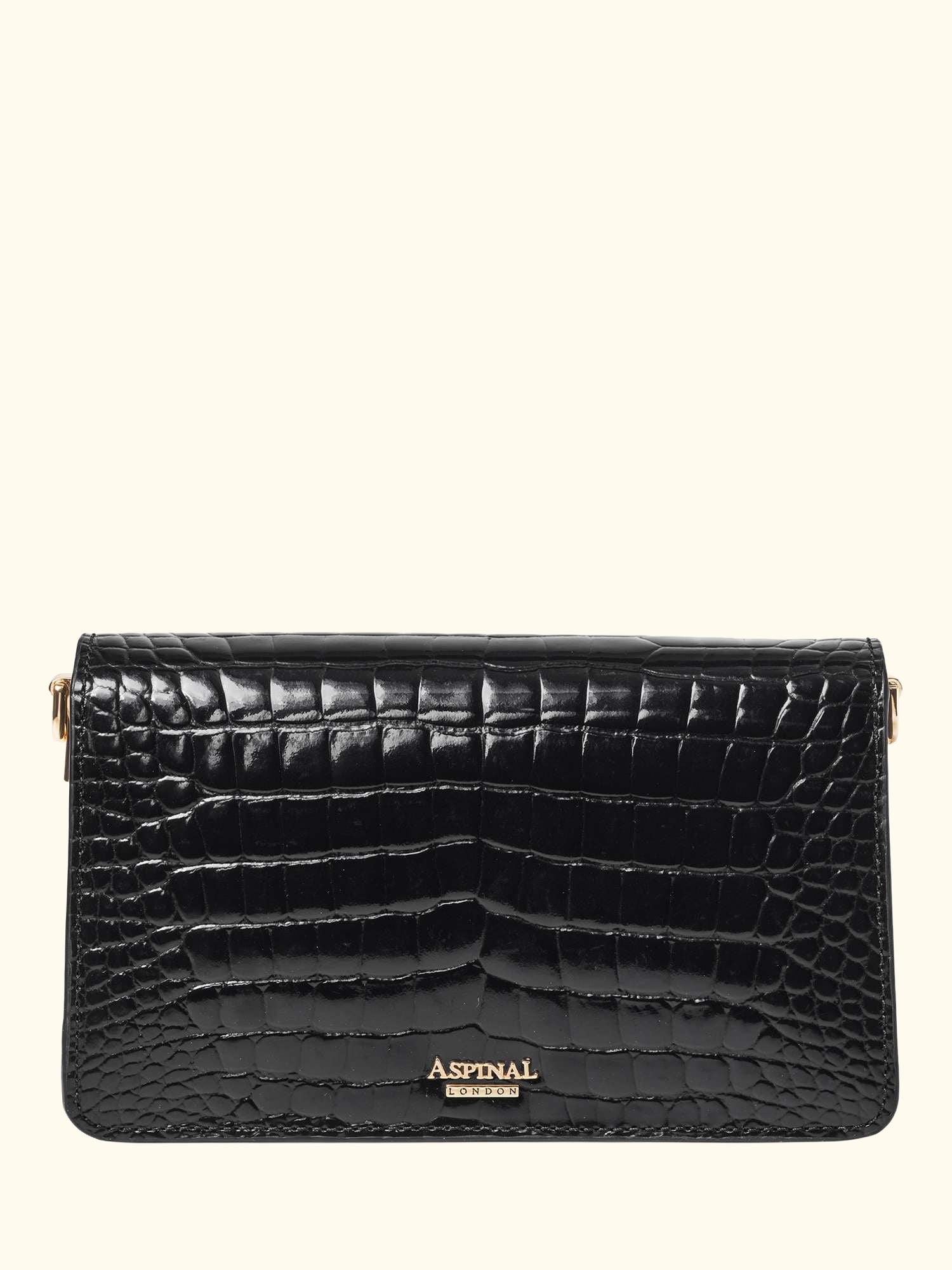 Eliza Croc Leather Clutch Bag, Black