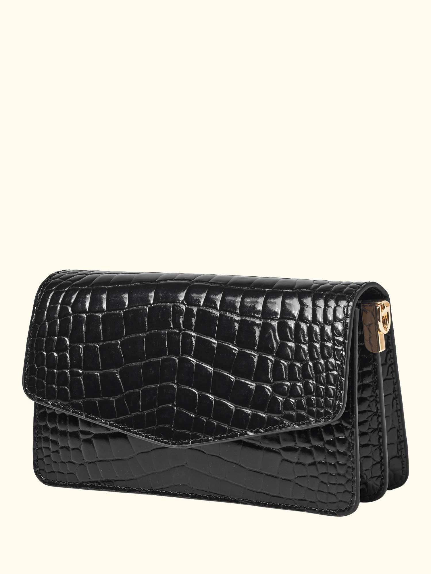 Eliza Croc Leather Clutch Bag, Black