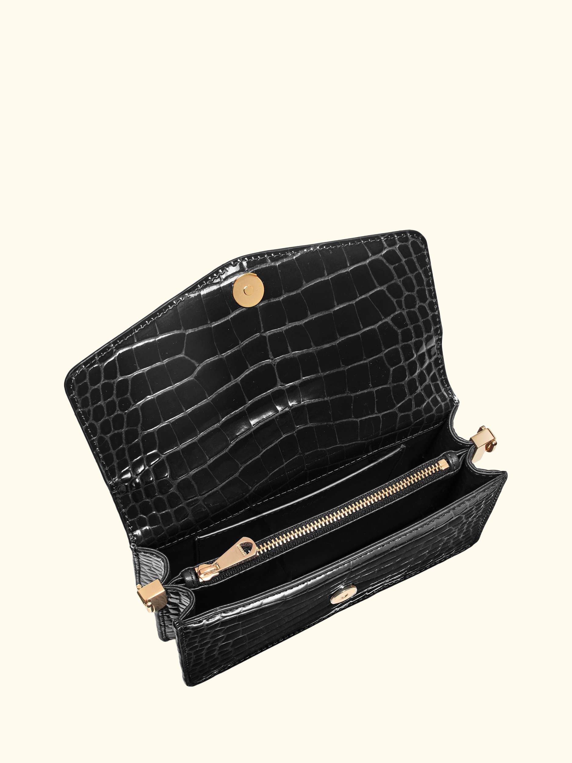 Eliza Croc Leather Clutch Bag, Black