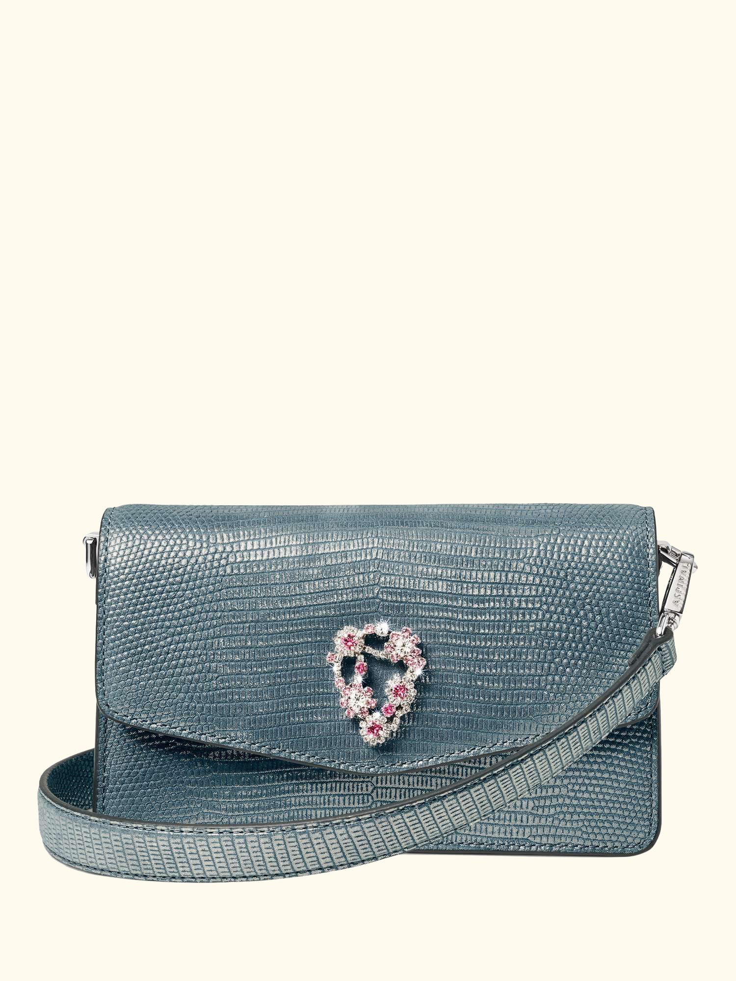 Eliza Croc Leather Clutch Bag, Peacock