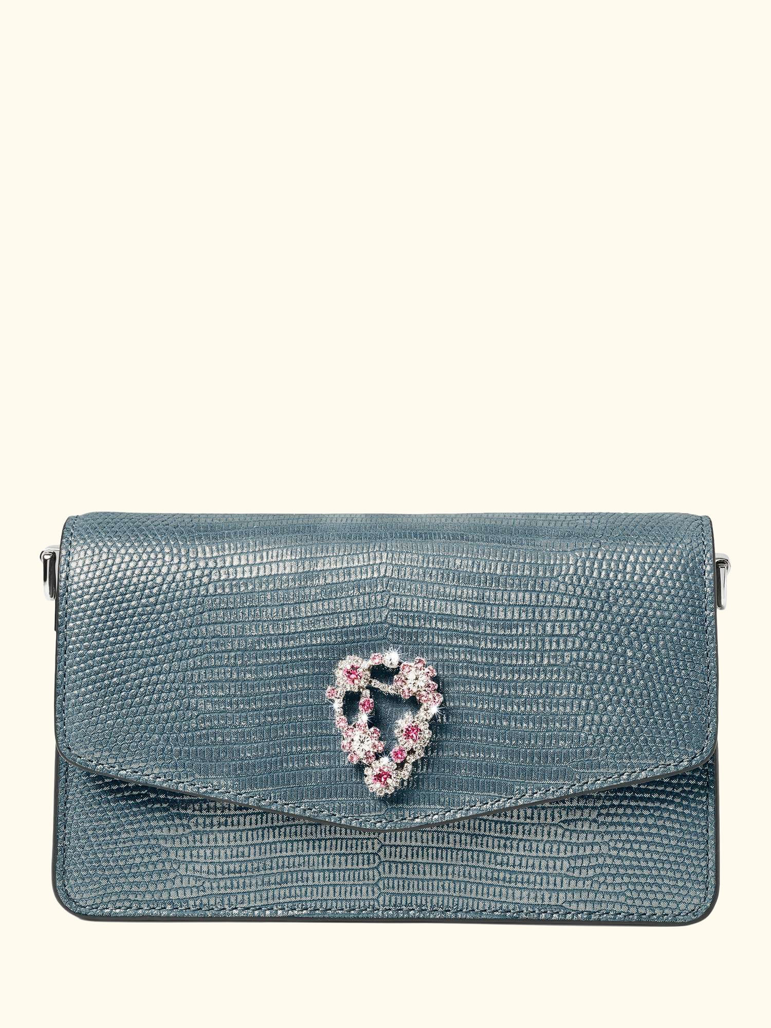 Eliza Croc Leather Clutch Bag, Peacock