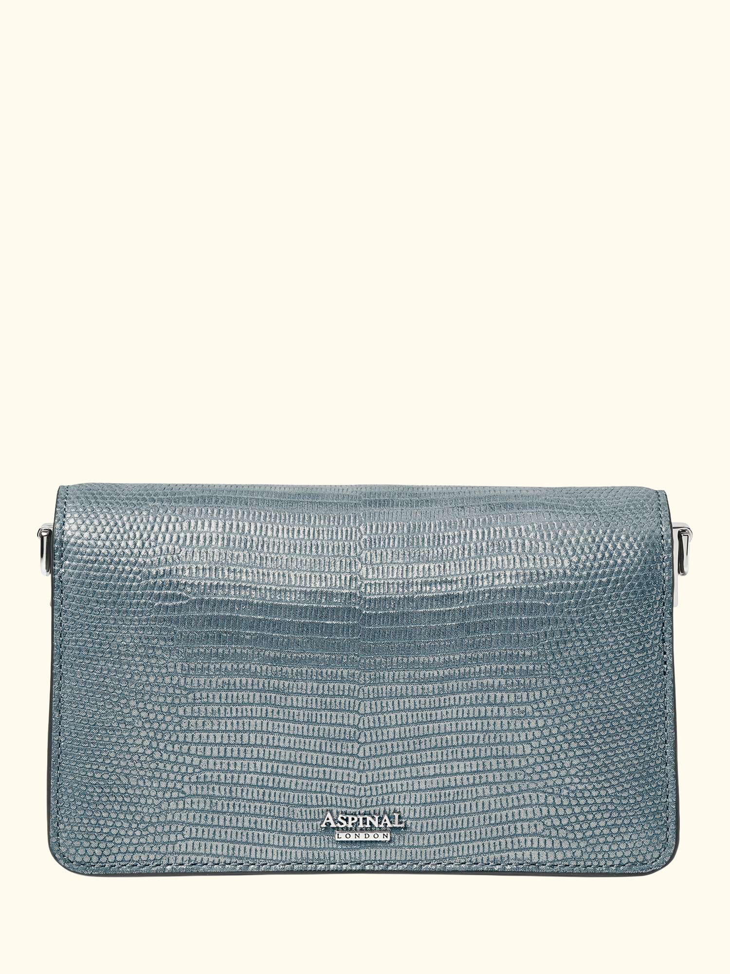 Eliza Croc Leather Clutch Bag, Peacock