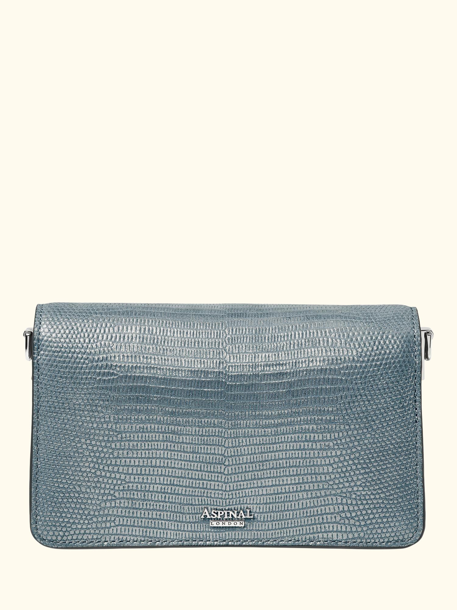 Eliza Croc Leather Clutch Bag, Peacock