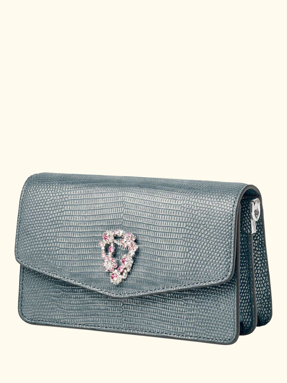 Eliza Croc Leather Clutch Bag, Peacock