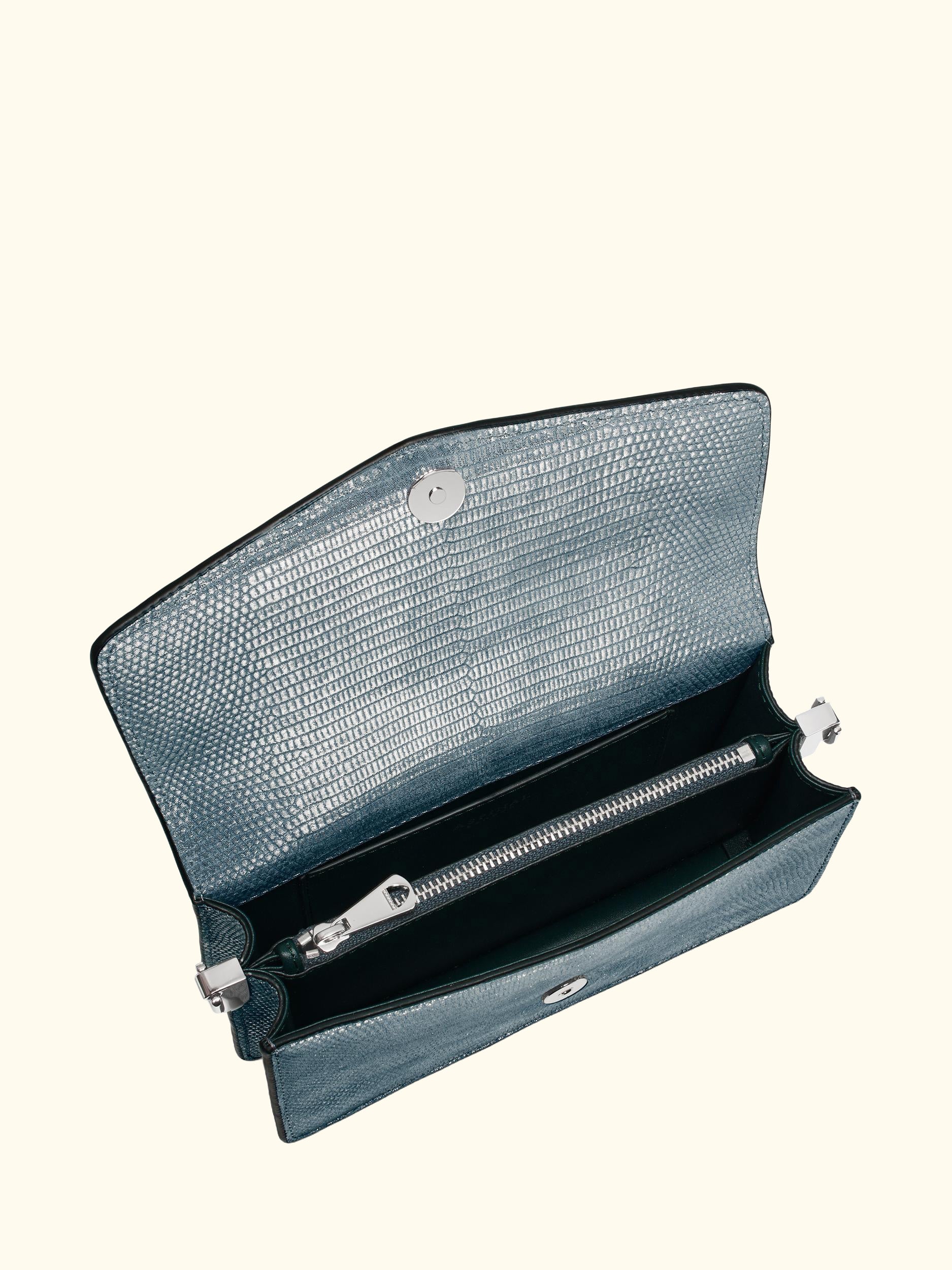 Eliza Croc Leather Clutch Bag, Peacock