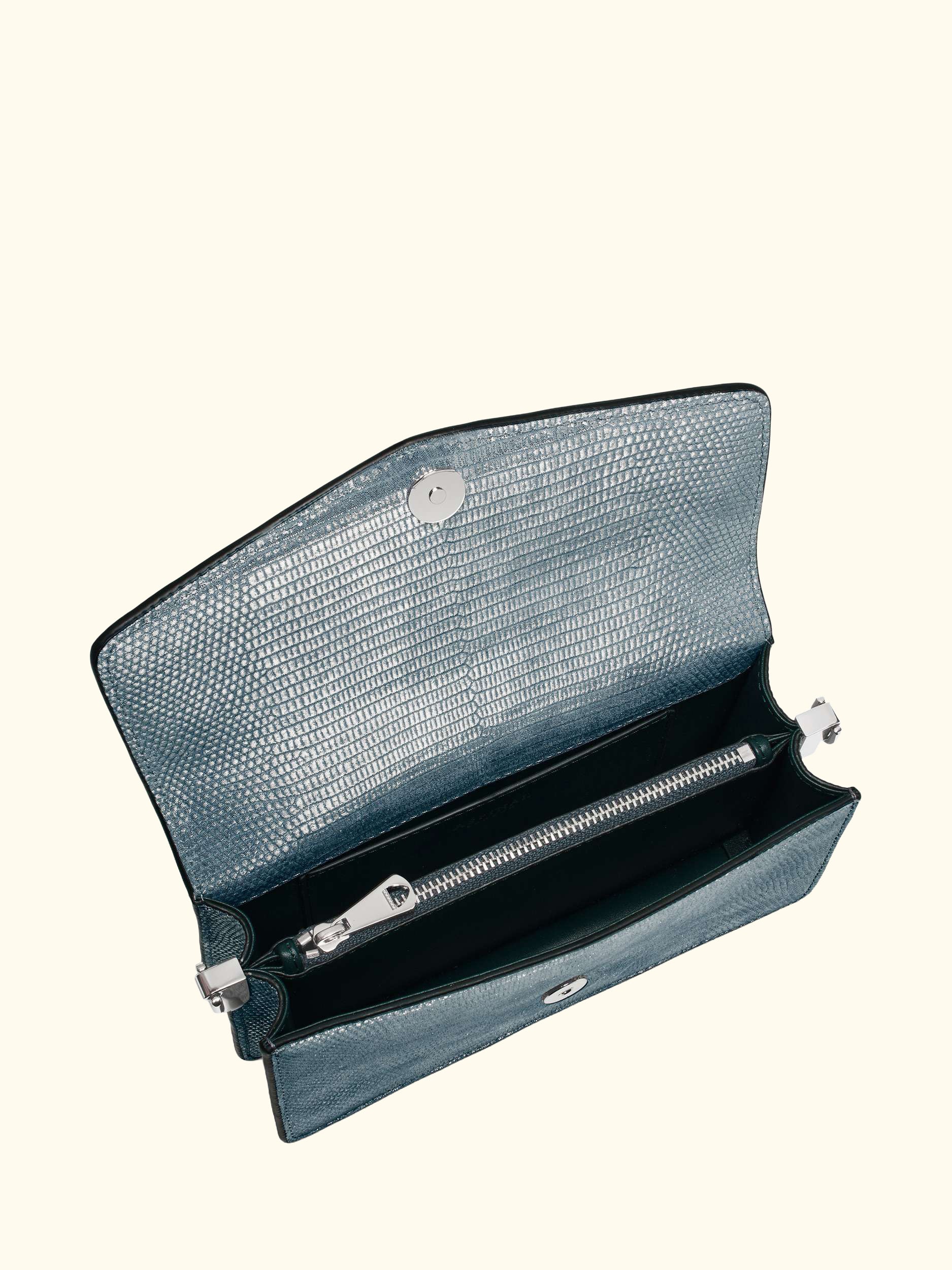 Eliza Croc Leather Clutch Bag, Peacock