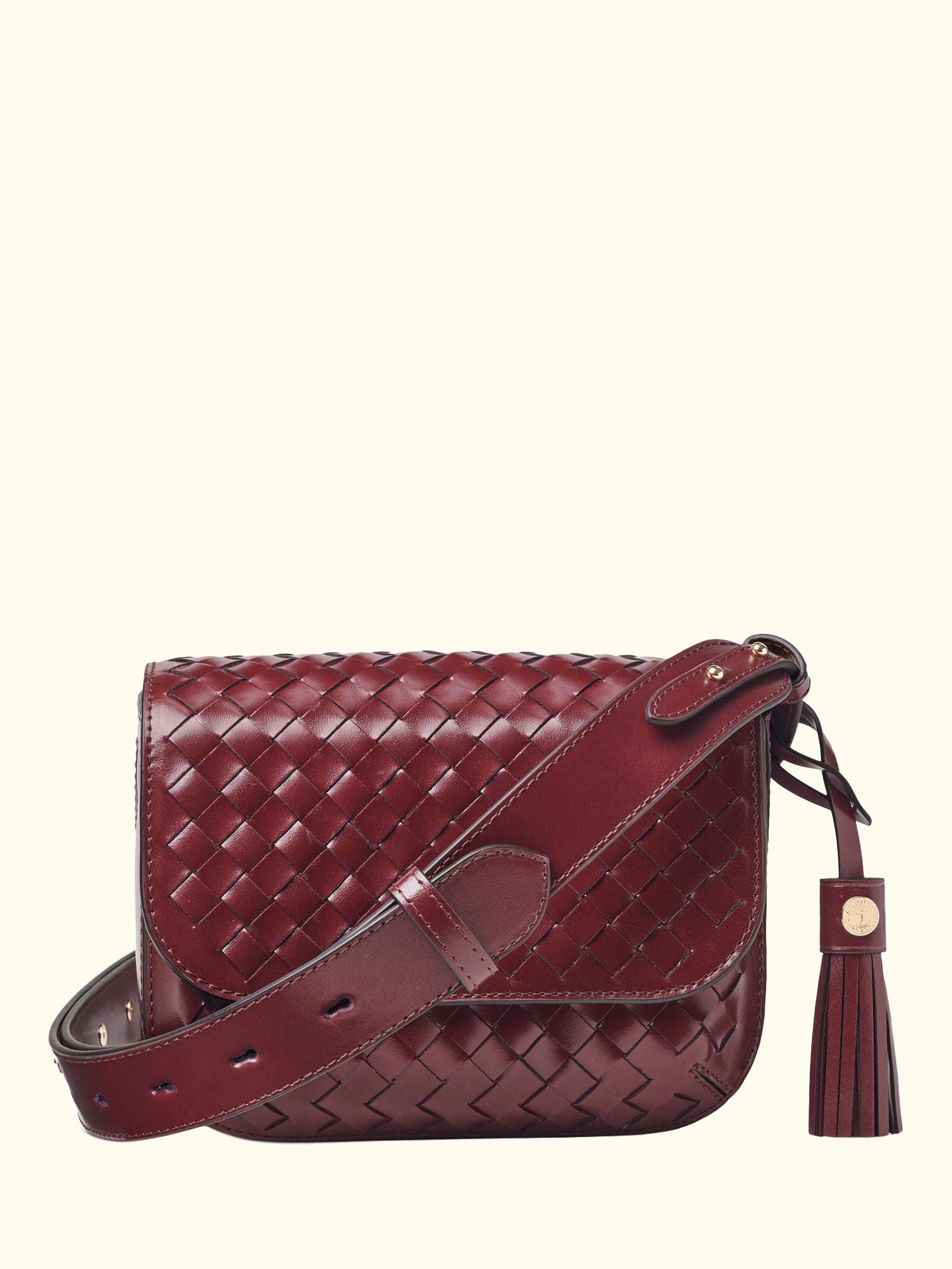 Ella Woven Leather Crossbody Bag, Burgundy