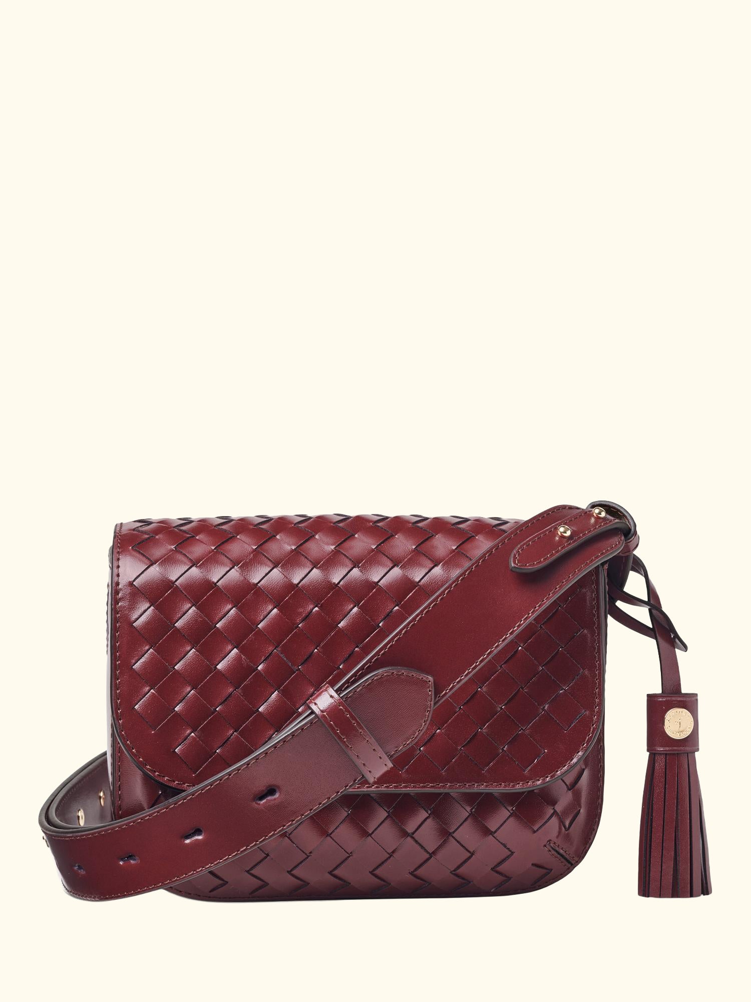 Ella Woven Leather Crossbody Bag, Burgundy