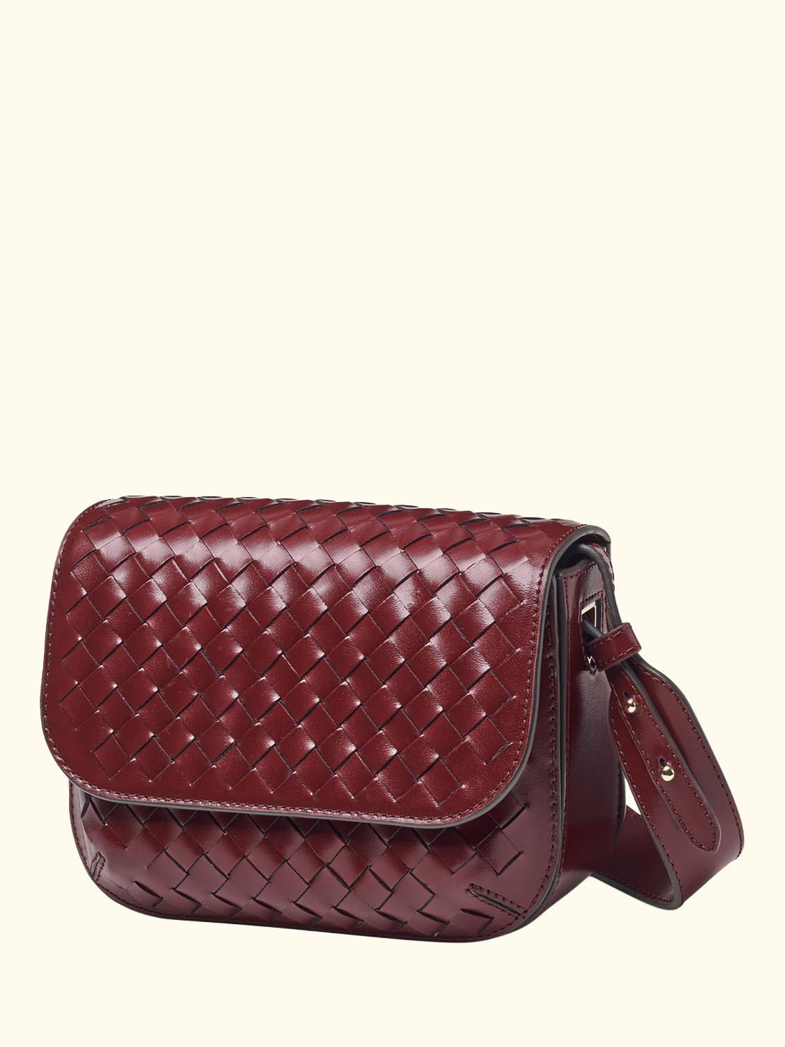 Ella Woven Leather Crossbody Bag, Burgundy