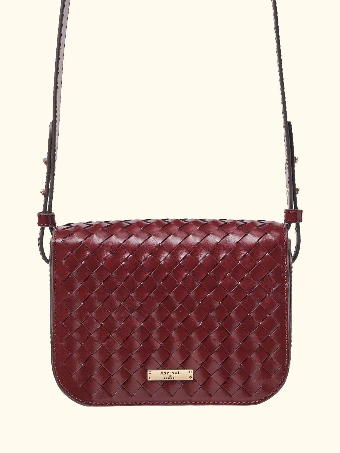 Ella Woven Leather Crossbody Bag, Burgundy