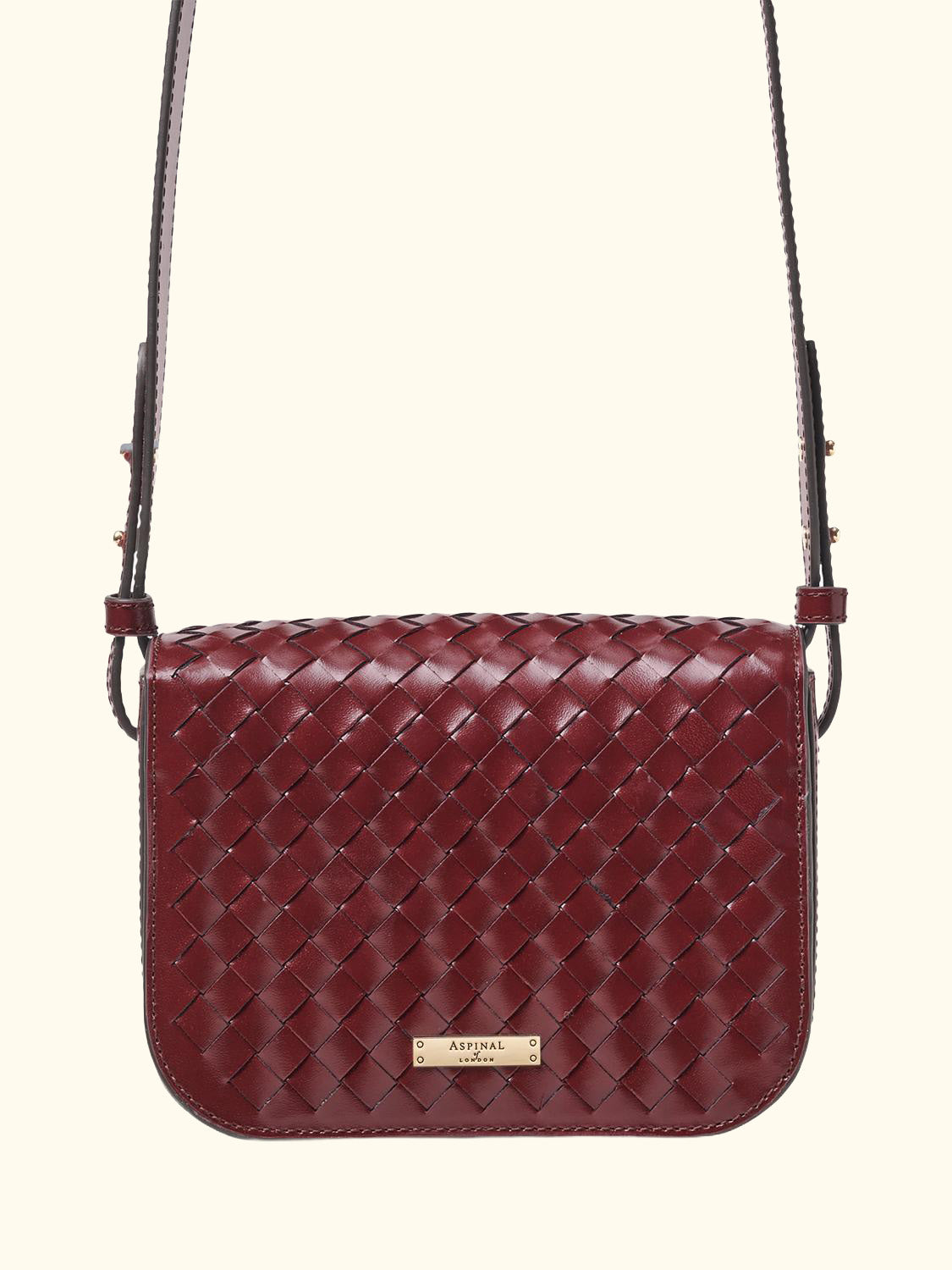 Ella Woven Leather Crossbody Bag, Burgundy