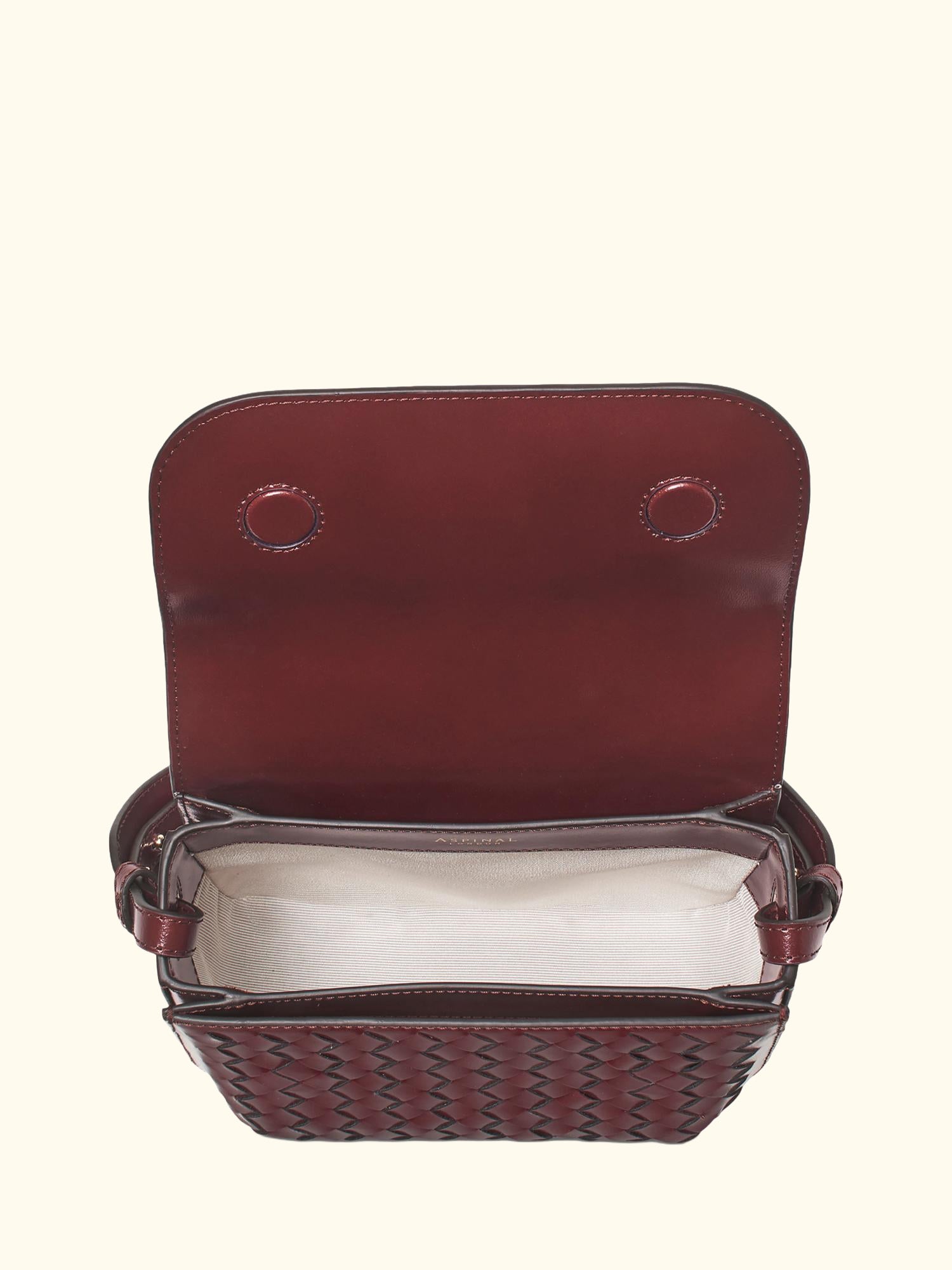 Ella Woven Leather Crossbody Bag, Burgundy