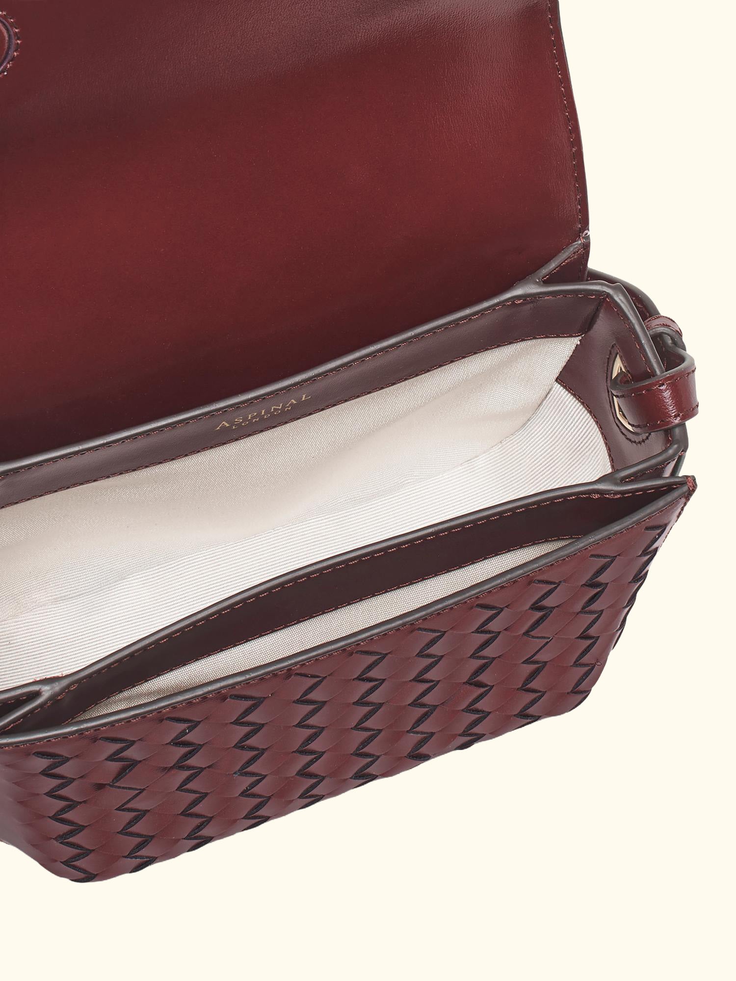 Ella Woven Leather Crossbody Bag, Burgundy