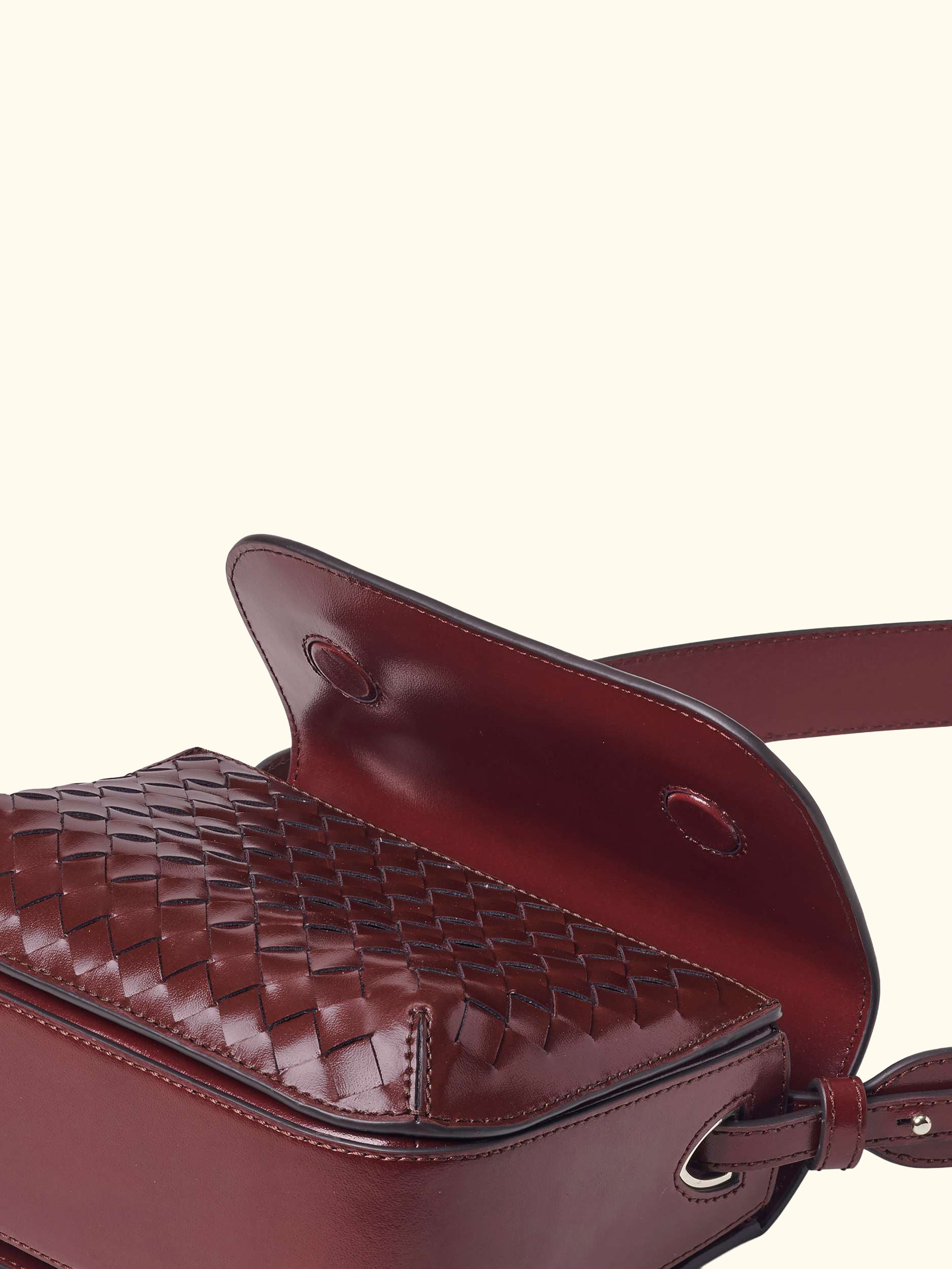 Ella Woven Leather Crossbody Bag, Burgundy