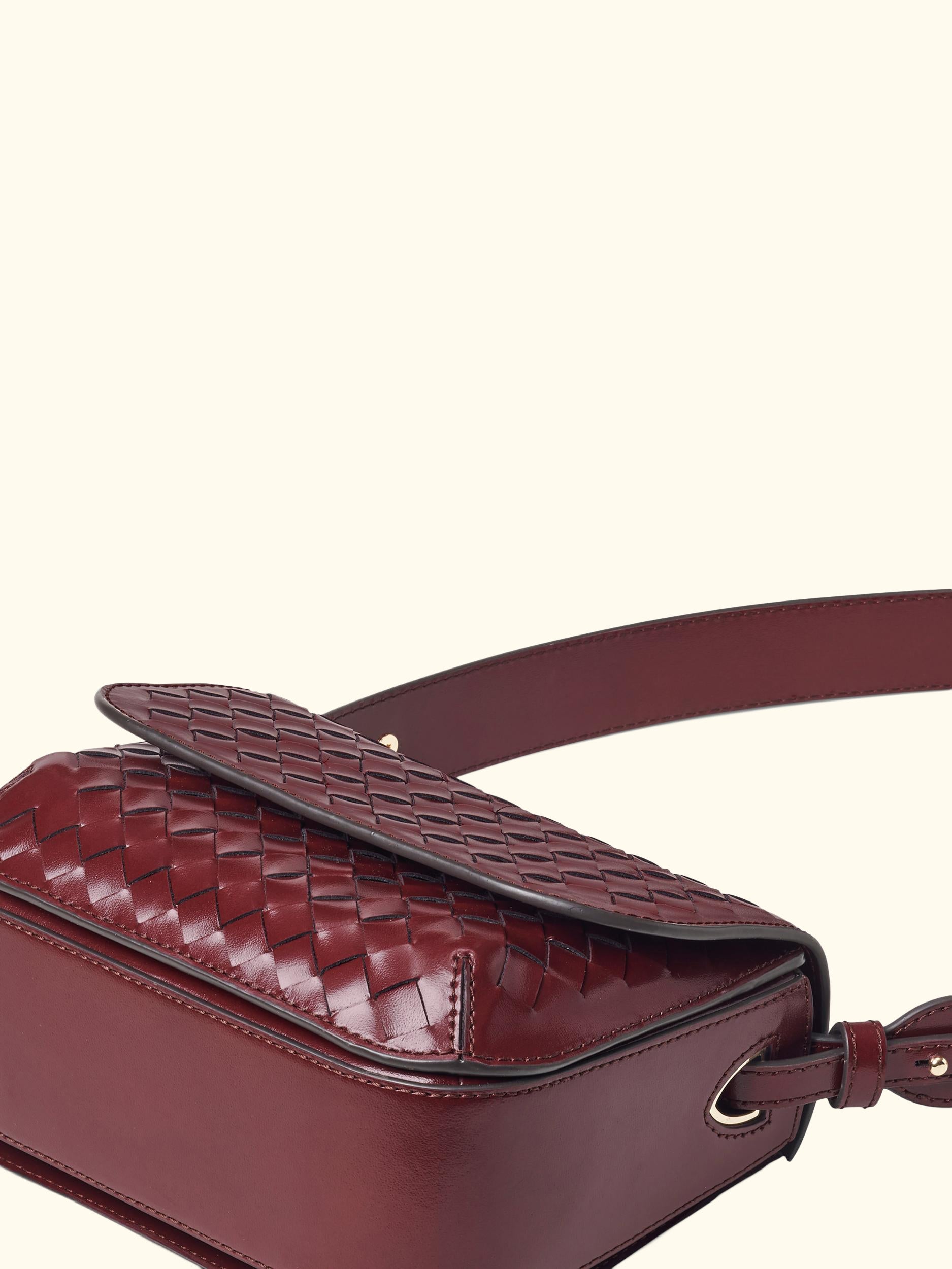 Ella Woven Leather Crossbody Bag, Burgundy