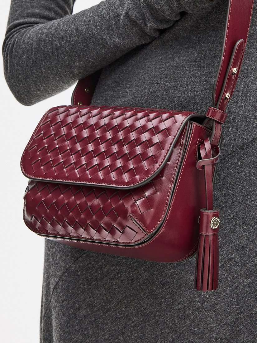 Ella Woven Leather Crossbody Bag, Burgundy