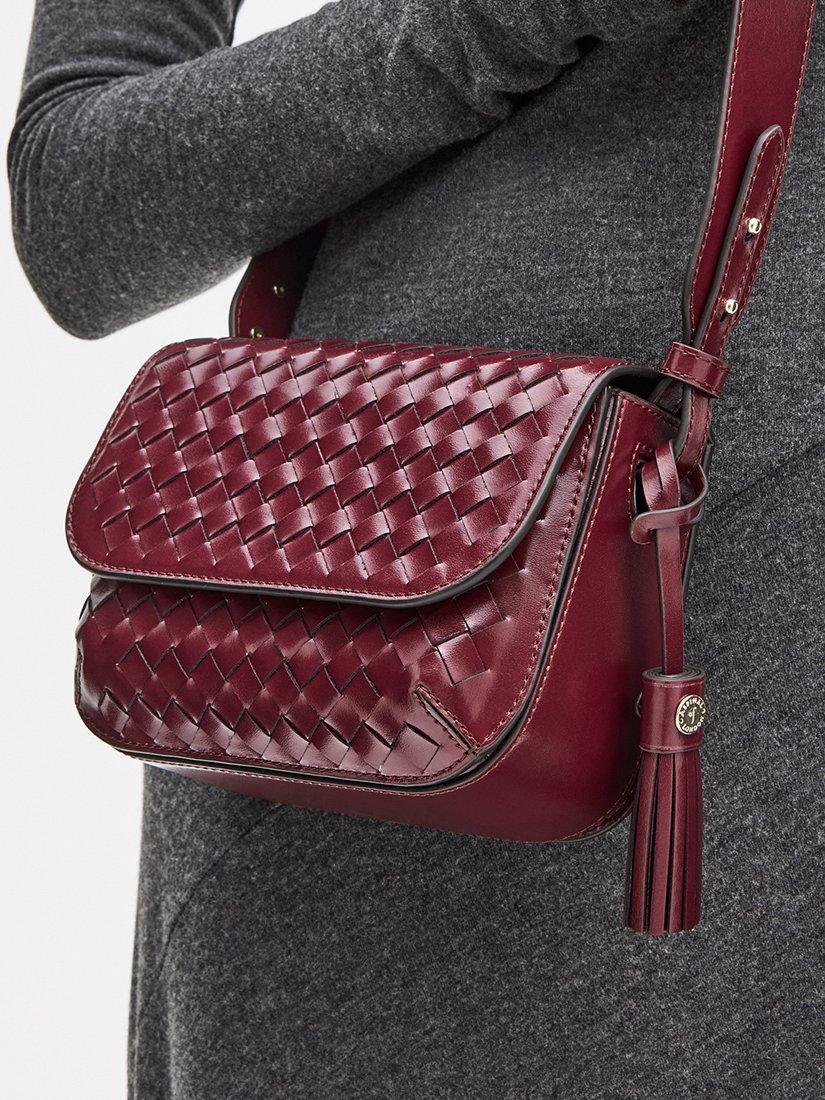 Ella Woven Leather Crossbody Bag, Burgundy