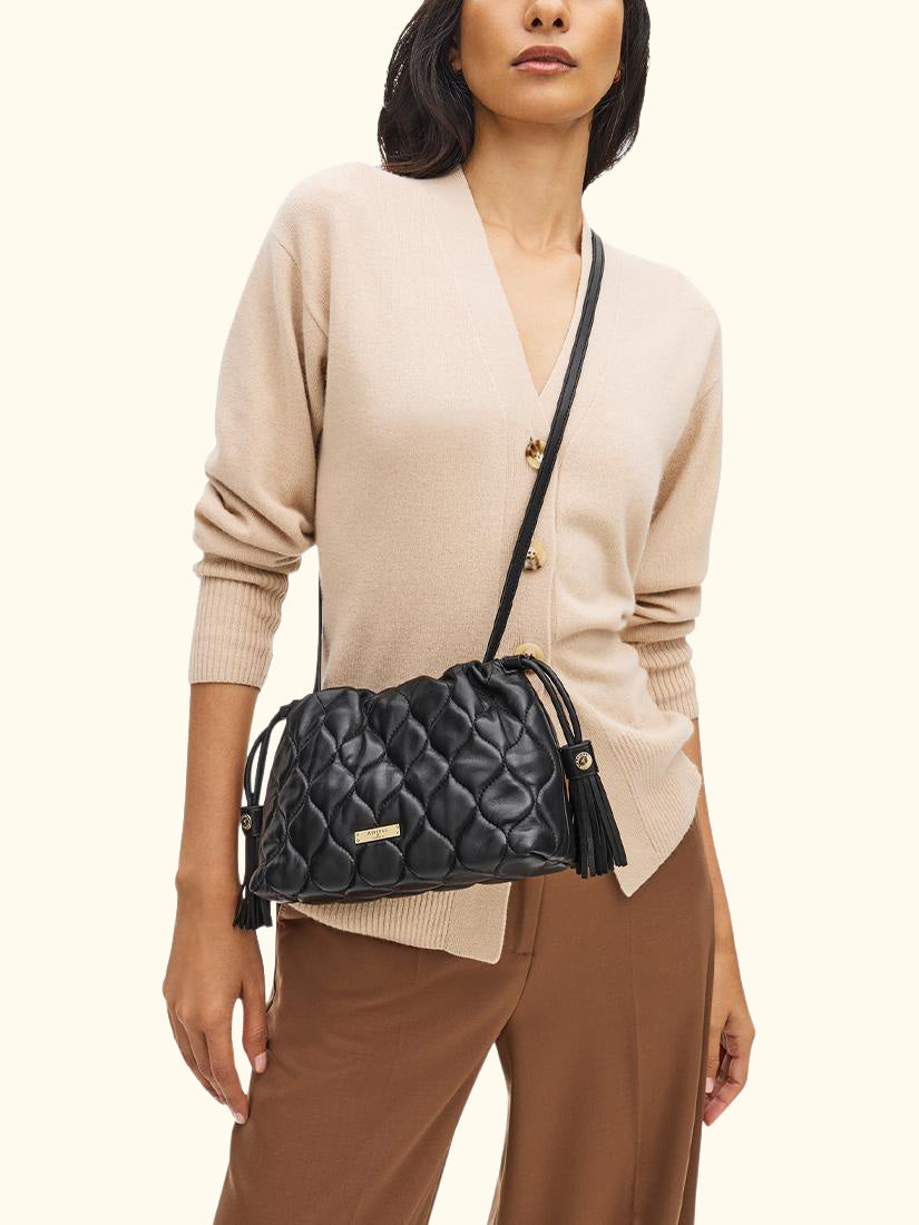 Amelia Quilted Leather Evening Bag, Black