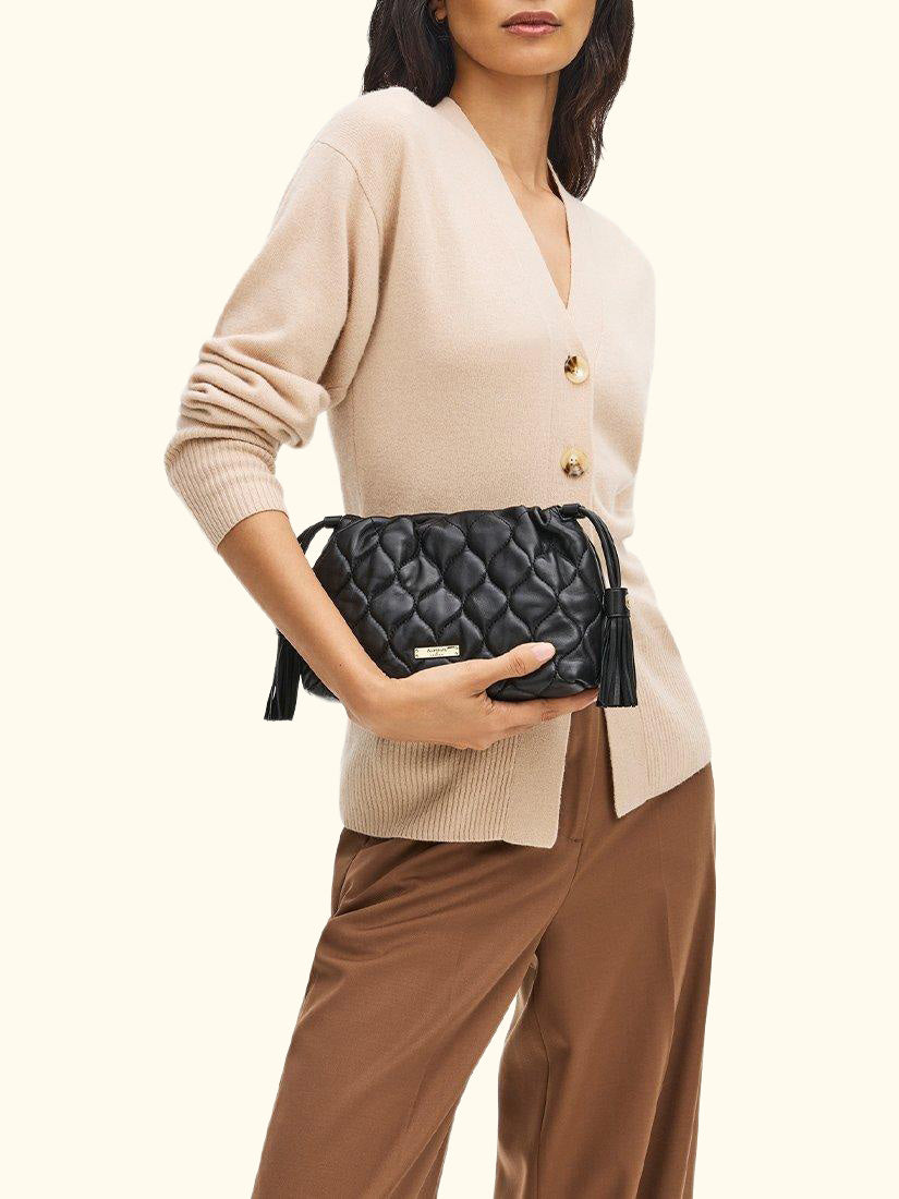 Amelia Quilted Leather Evening Bag, Black