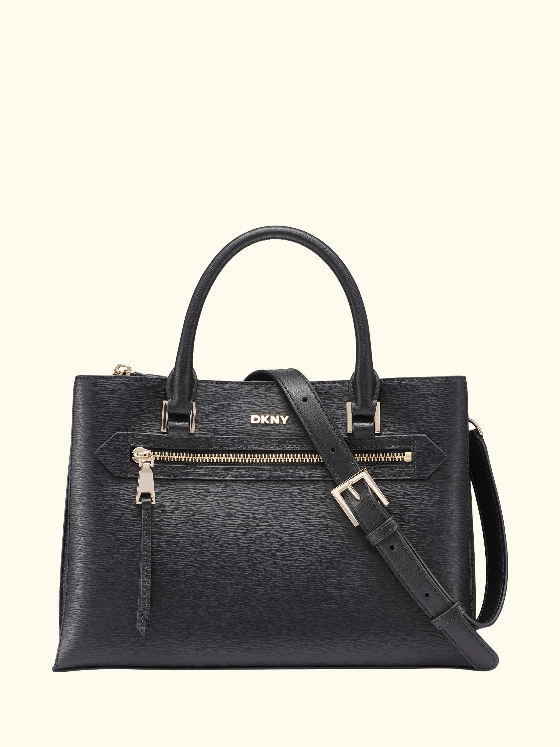 Bryant Small Leather Satchel Crossbody Handbag, Black/Gold