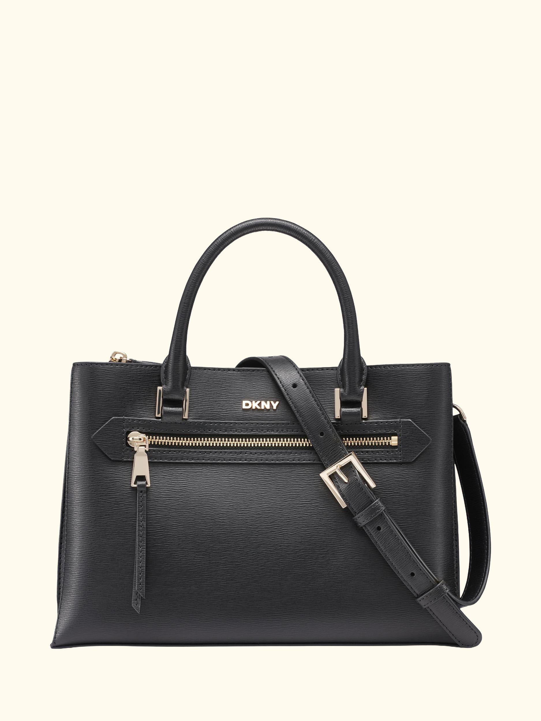 Bryant Small Leather Satchel Crossbody Handbag, Black/Gold