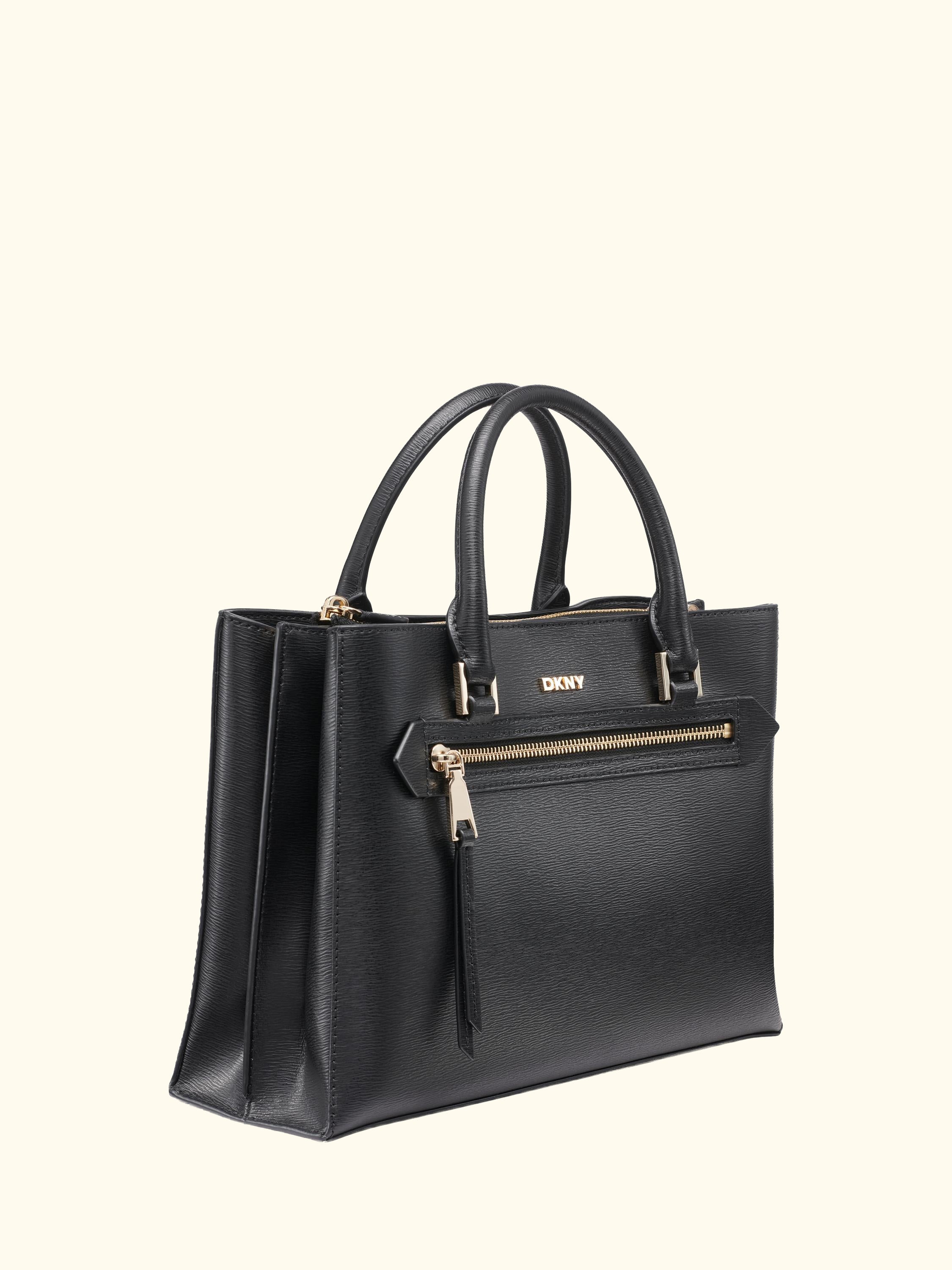 Bryant Small Leather Satchel Crossbody Handbag, Black/Gold